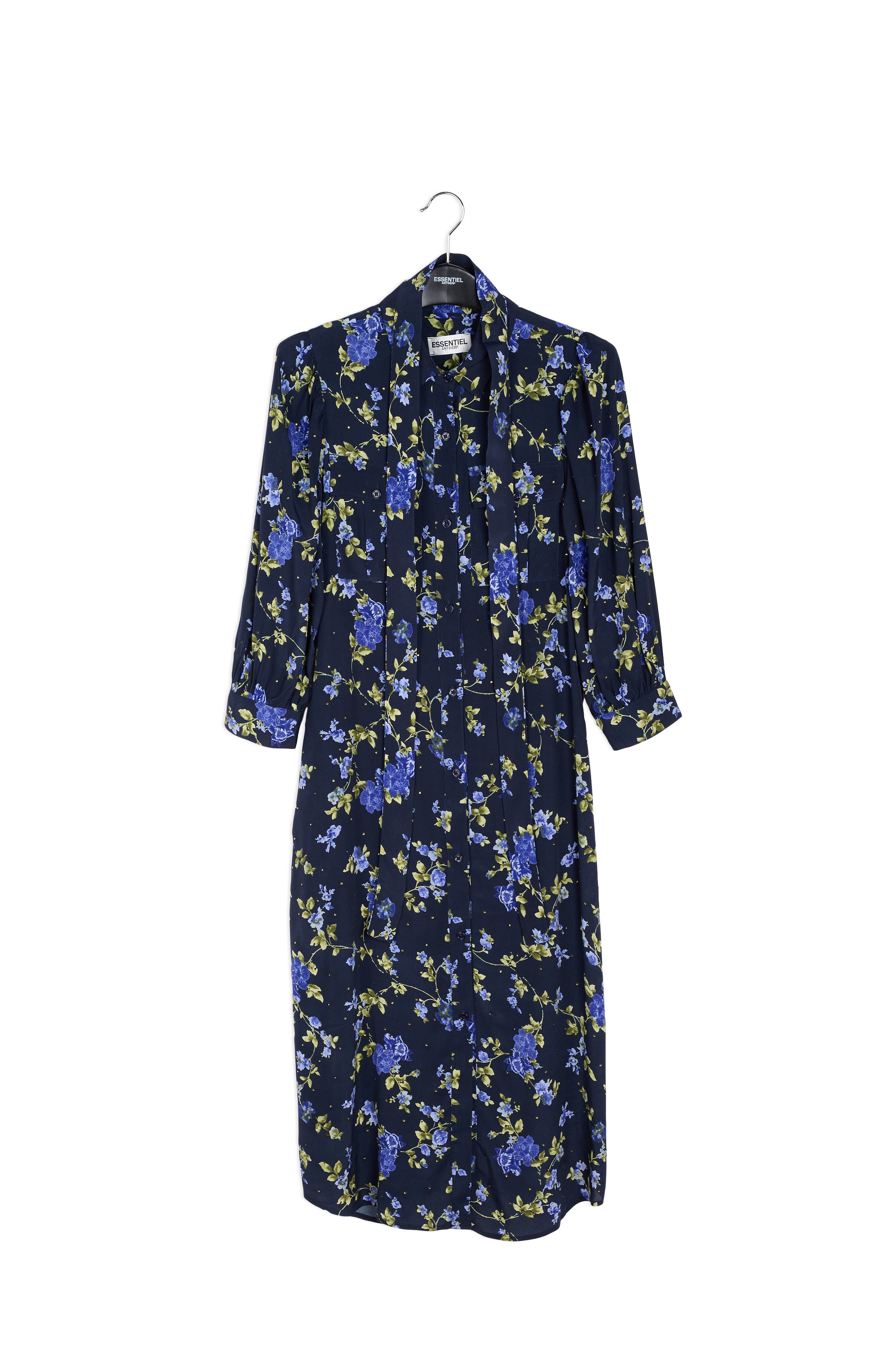 Donkerblauwe hemdjurk met bloemen RE—SSENTIEL | Essentiel second hand