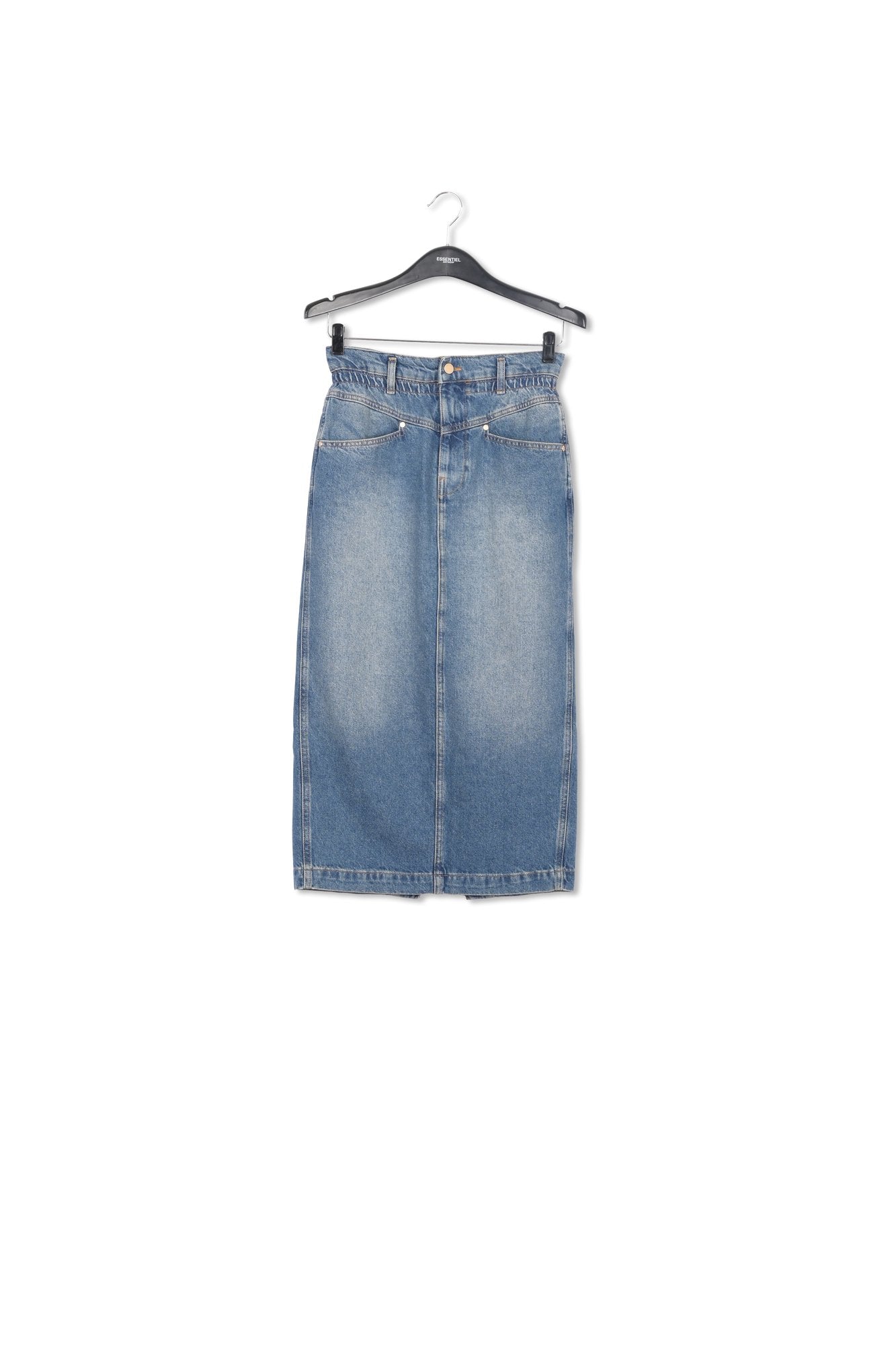 Blue denim midi skirt with paperbag waist RE—SSENTIEL | Essentiel second hand