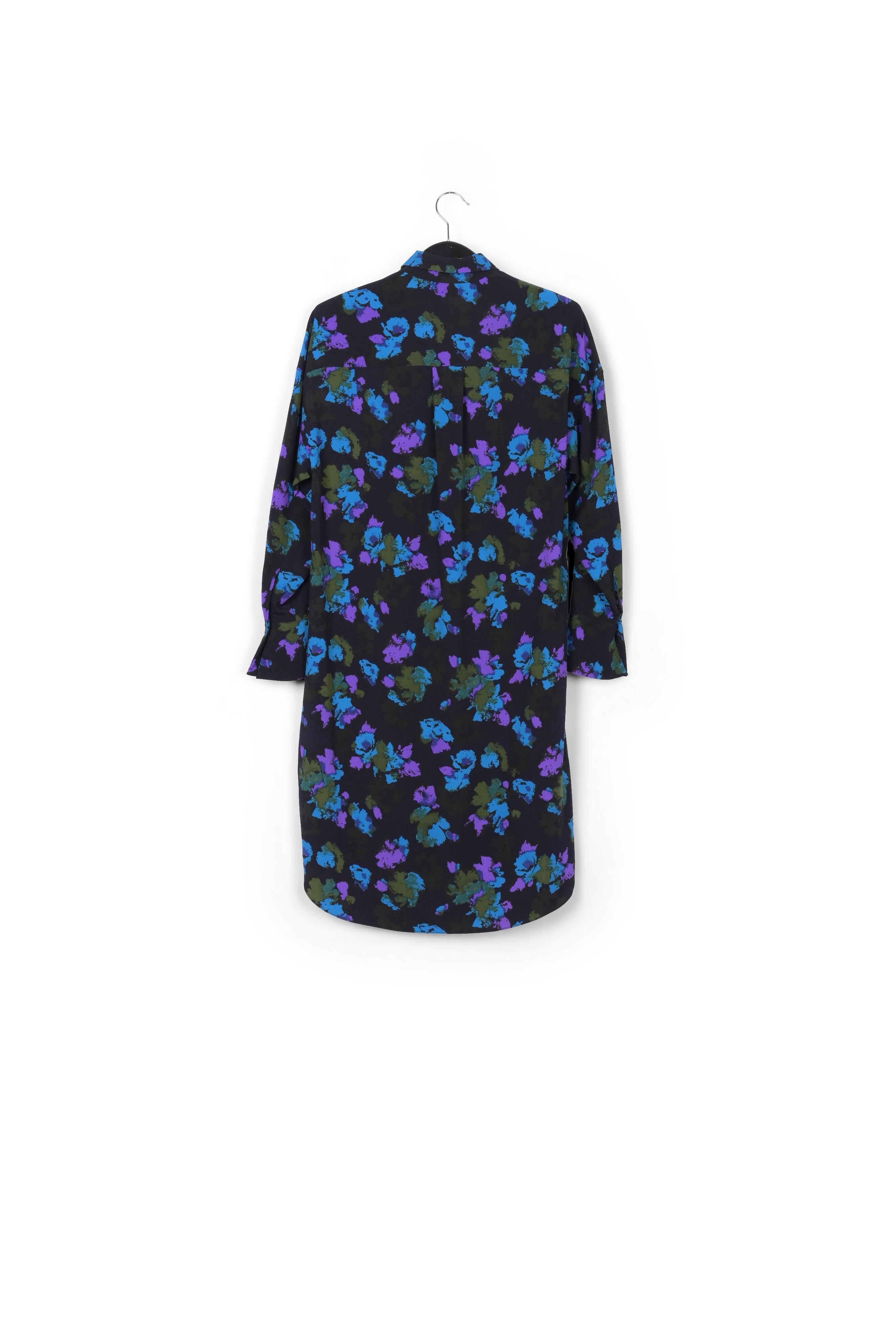 Black and blue floral print midi shirt dress RE—SSENTIEL | Essentiel second hand