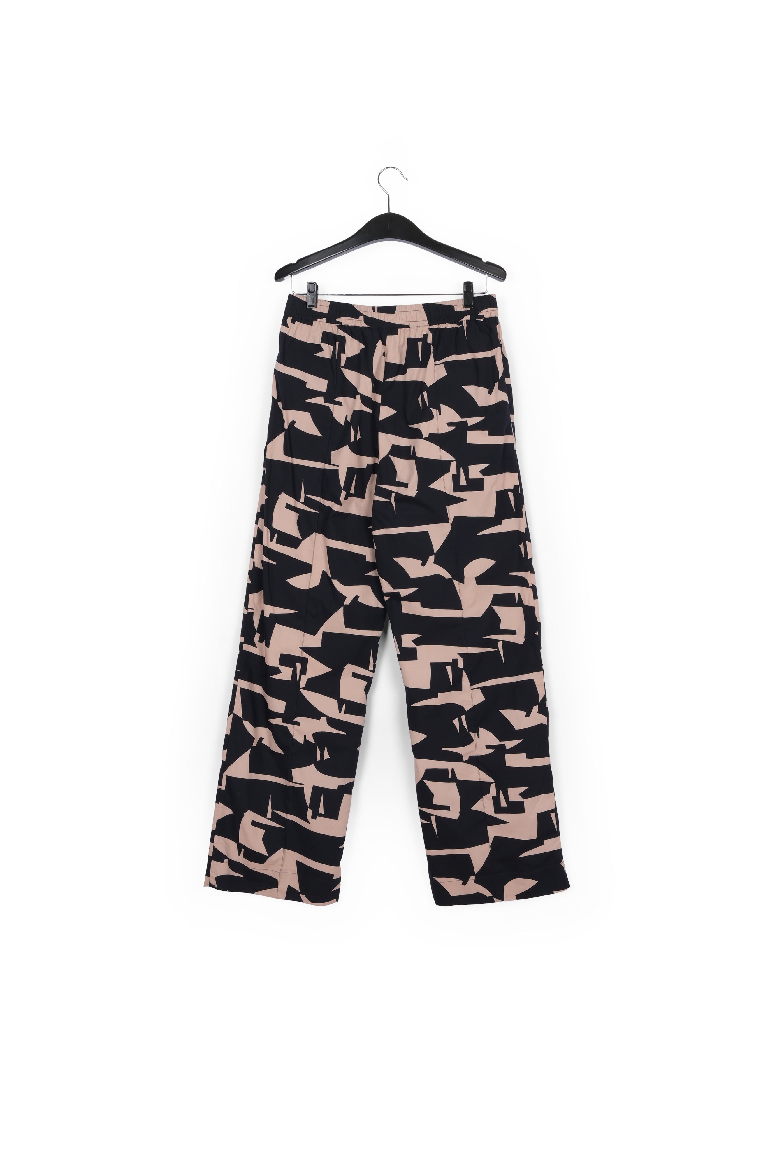 Beige cotton pants with dark blue graphic print RE—SSENTIEL | Essentiel second hand