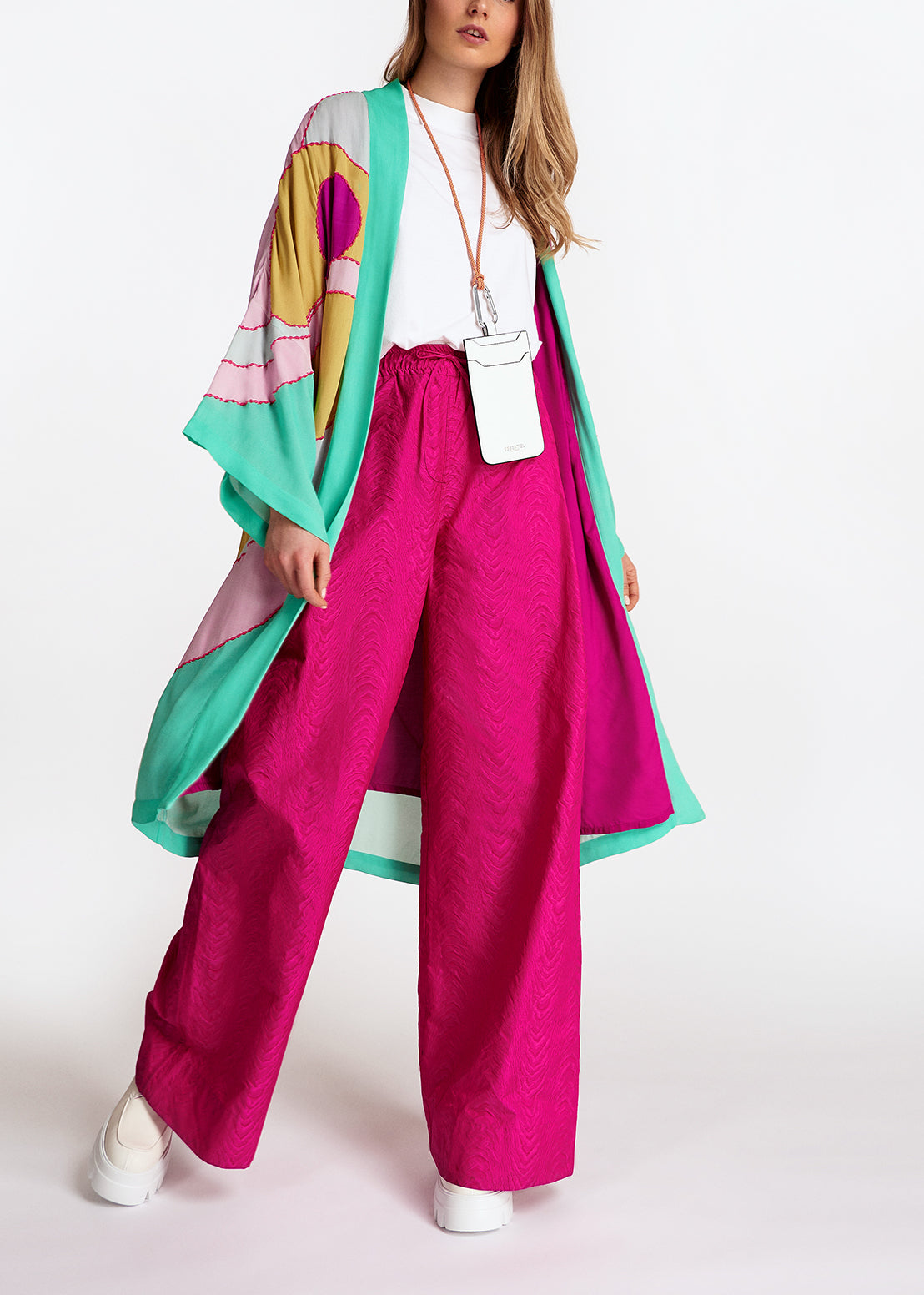 Yellow, pink and light blue kimono with embroideries RE—SSENTIEL | Essentiel second hand