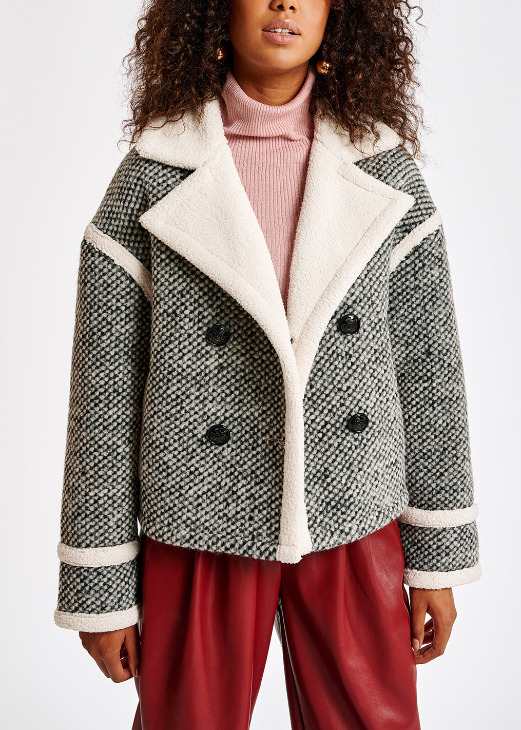 Black and off-white faux fur jacket RE—SSENTIEL | Essentiel second hand