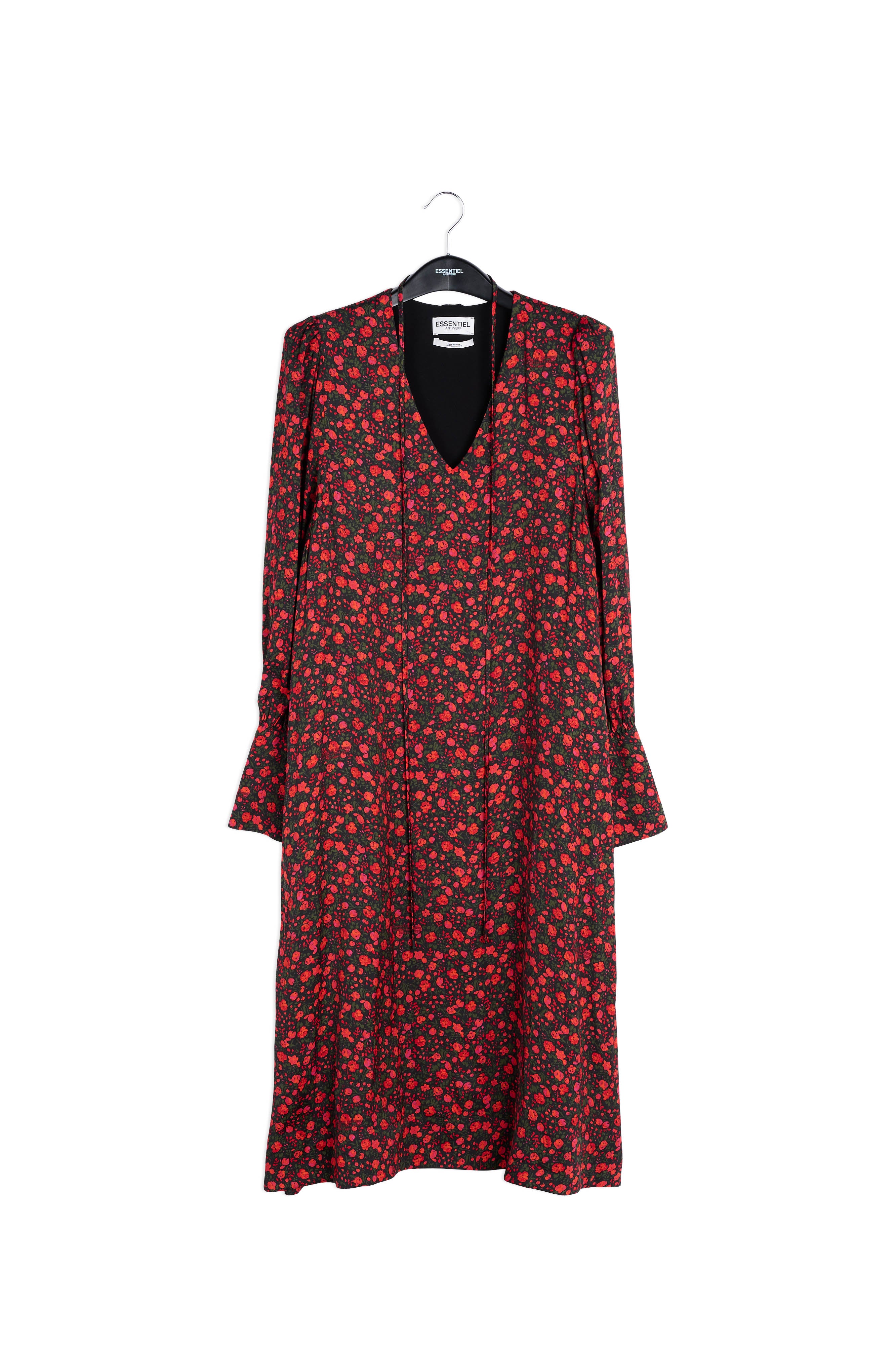 Black and red floral print maxi dress RE—SSENTIEL | Essentiel second hand