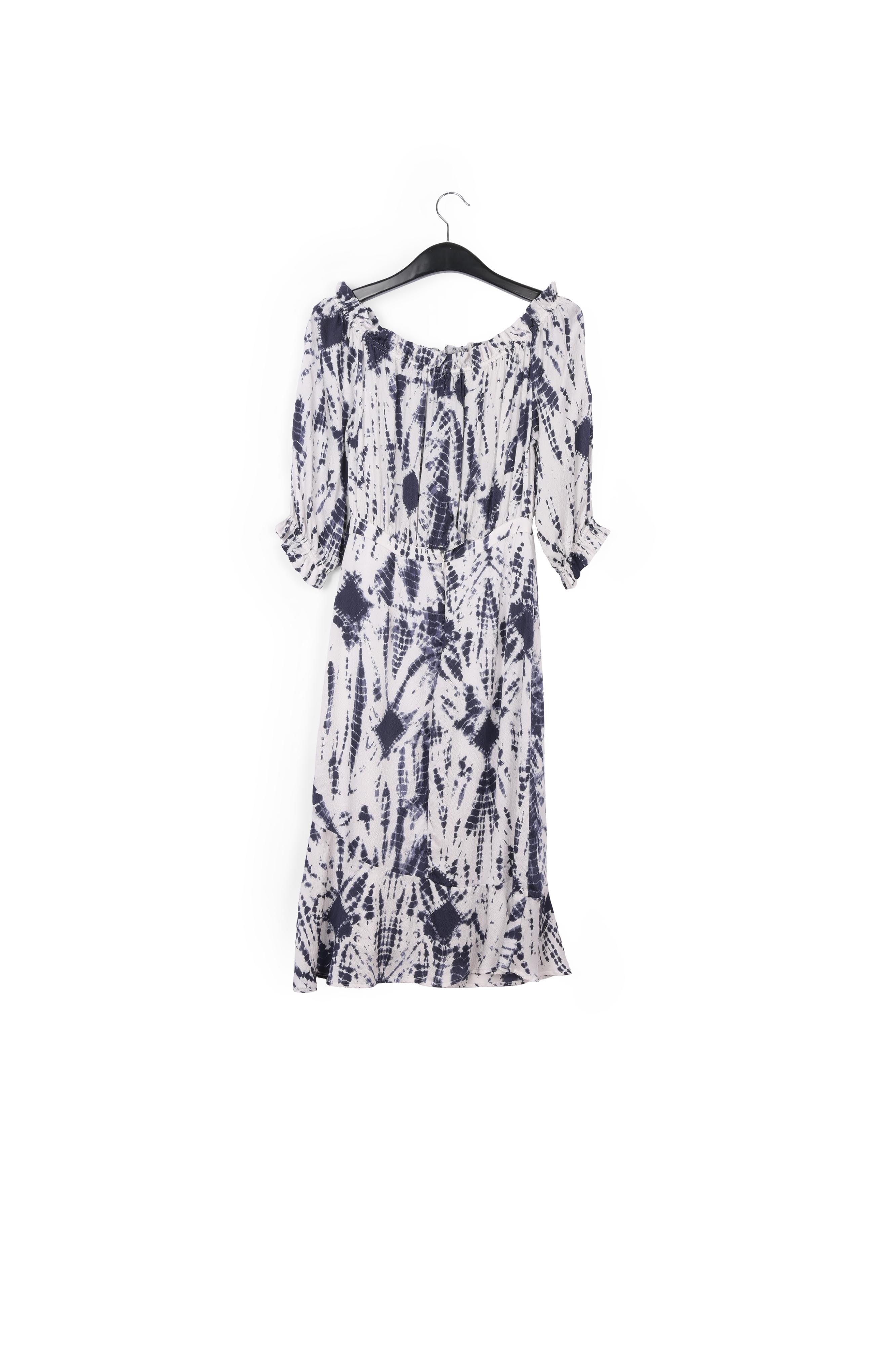 Robe en soie tie-dye blanc cassé et bleu foncé RE—SSENTIEL | Essentiel second hand