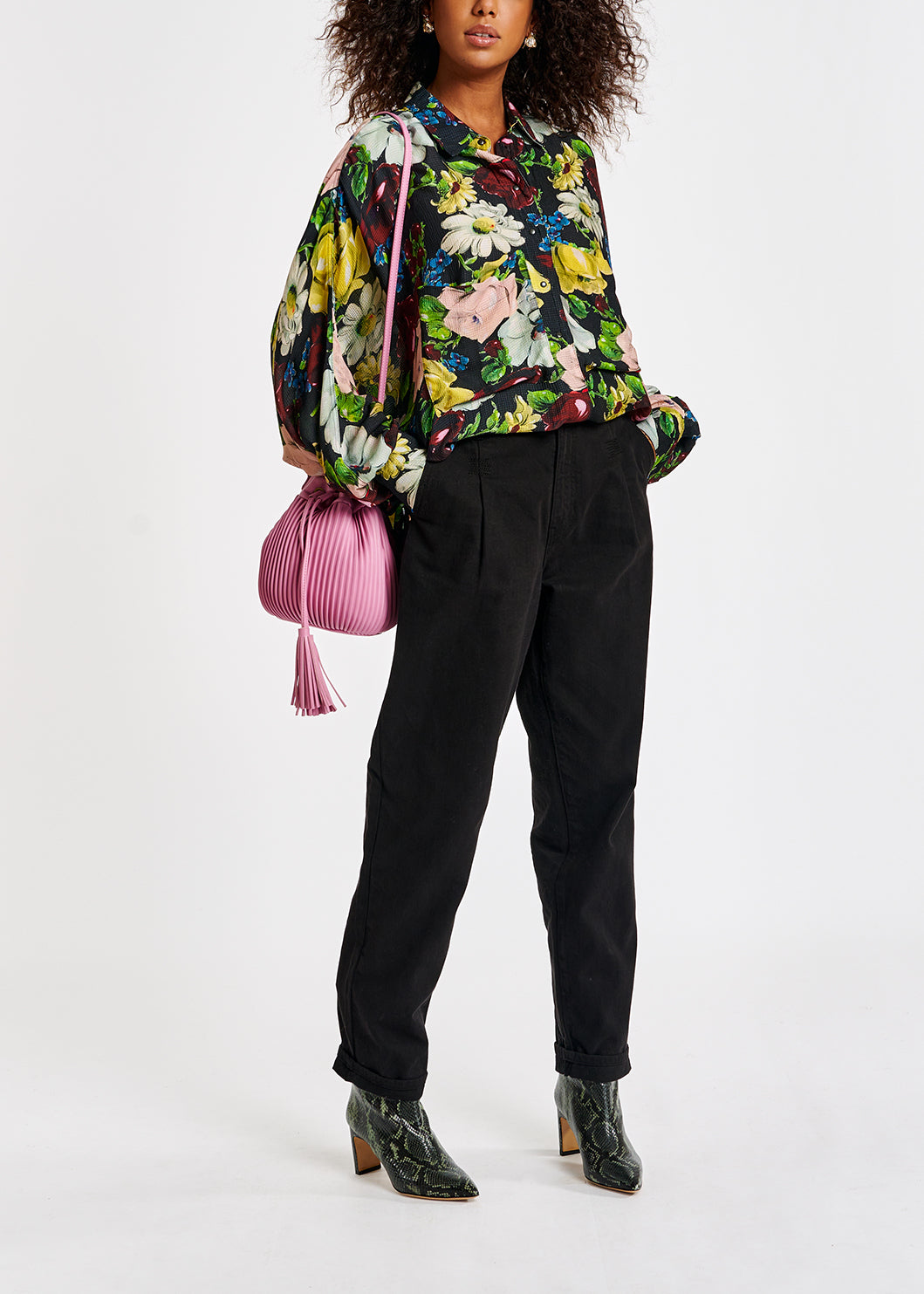 Zwart oversized hemd met print RE—SSENTIEL | Essentiel second hand