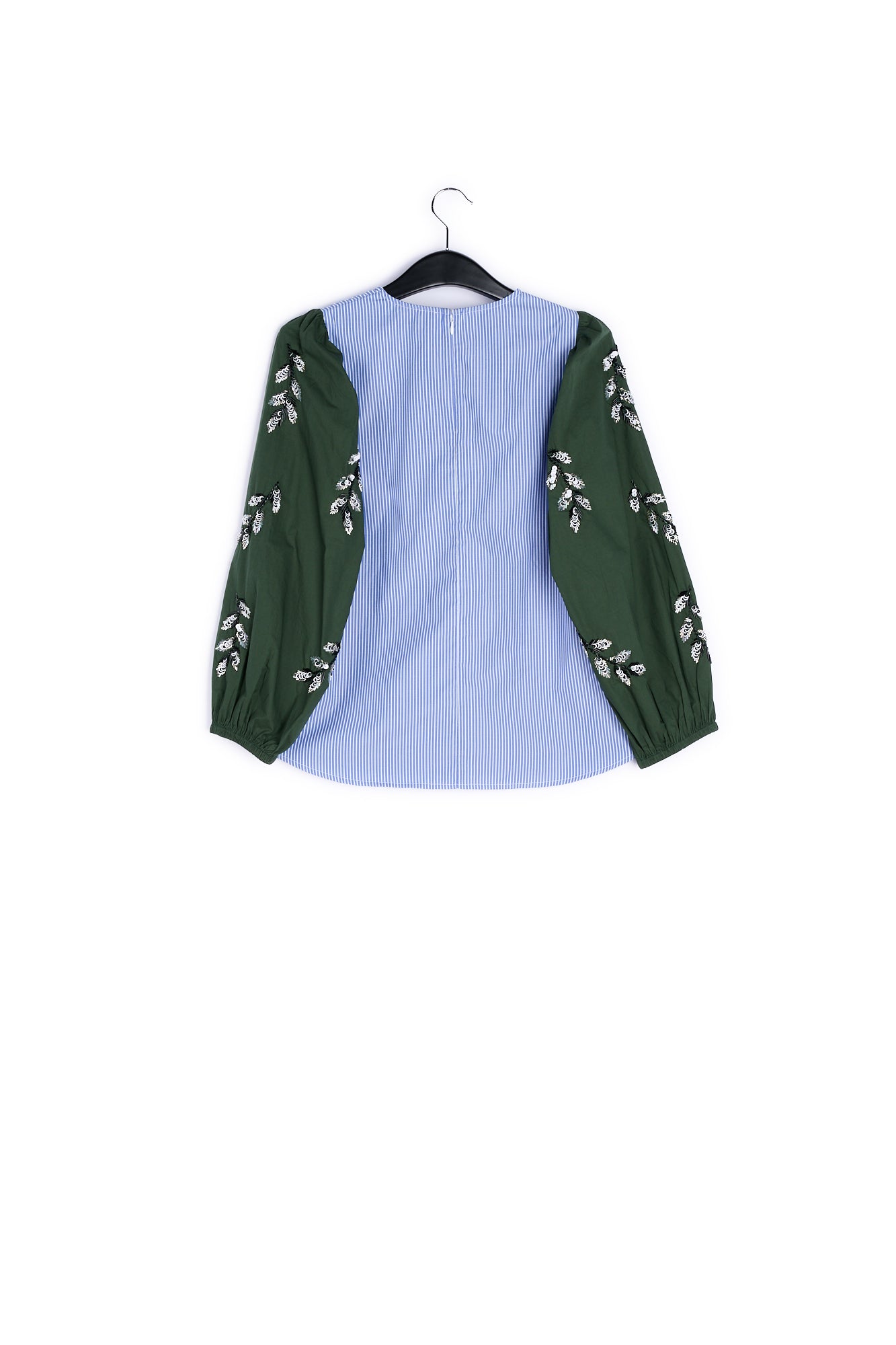 Blue and white embellished puff sleeved top RE—SSENTIEL | Essentiel second hand