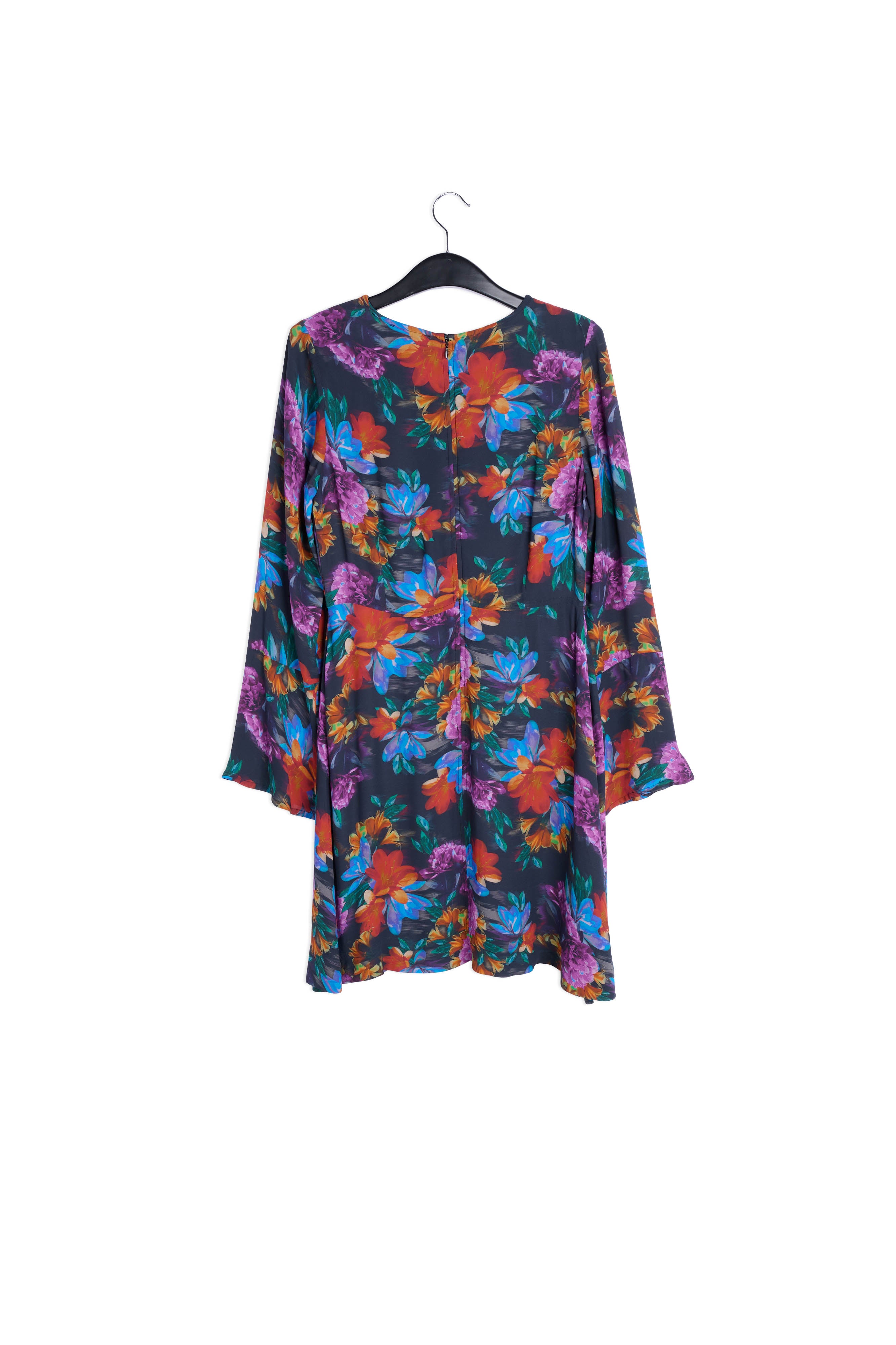 Mini-jurk met antracietgrijze, blauwe en oranje bloemenprint RE—SSENTIEL | Essentiel second hand