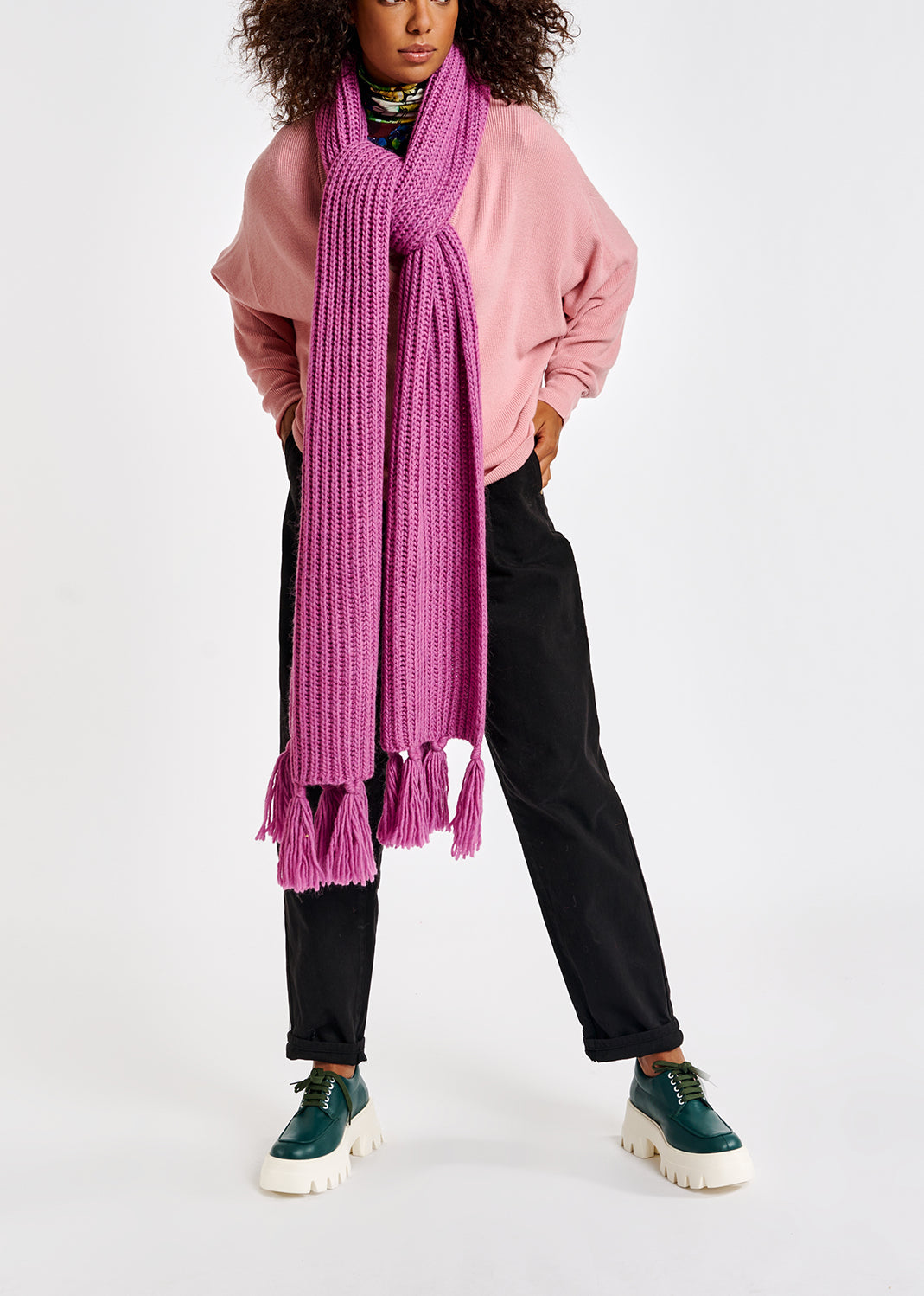 Long lilac ribbed-knit scarf RE—SSENTIEL | Essentiel second hand