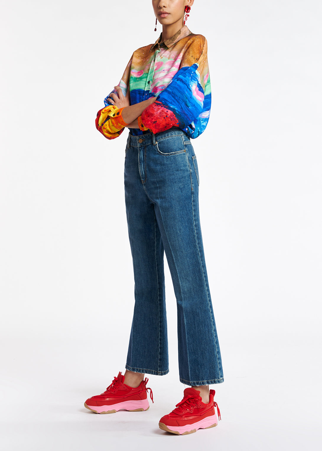 Blue cotton-stretch flared-fit jeans RE—SSENTIEL | Essentiel second hand