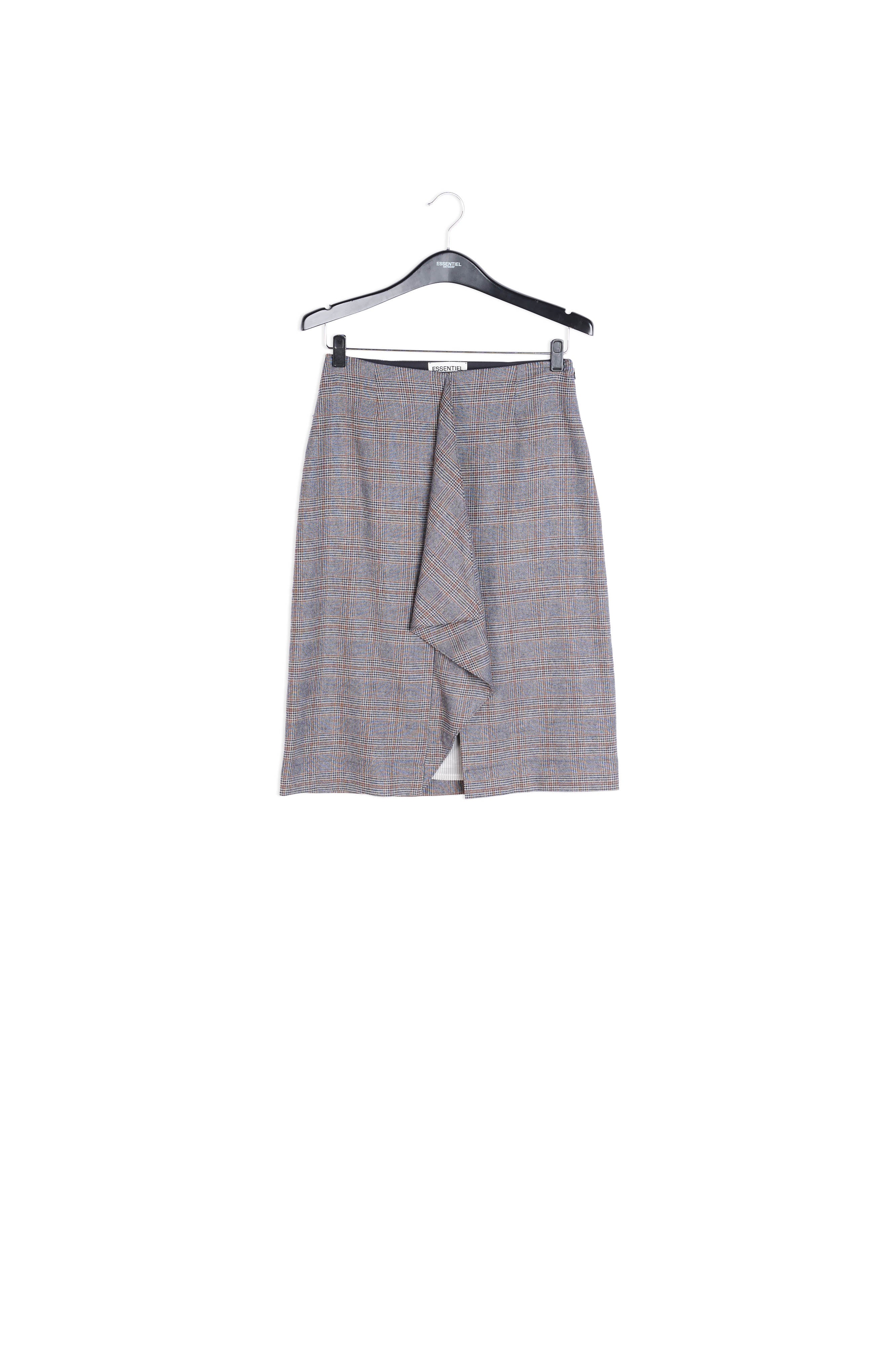 Grijze geruite knierok met volant en split RE—SSENTIEL | Essentiel second hand