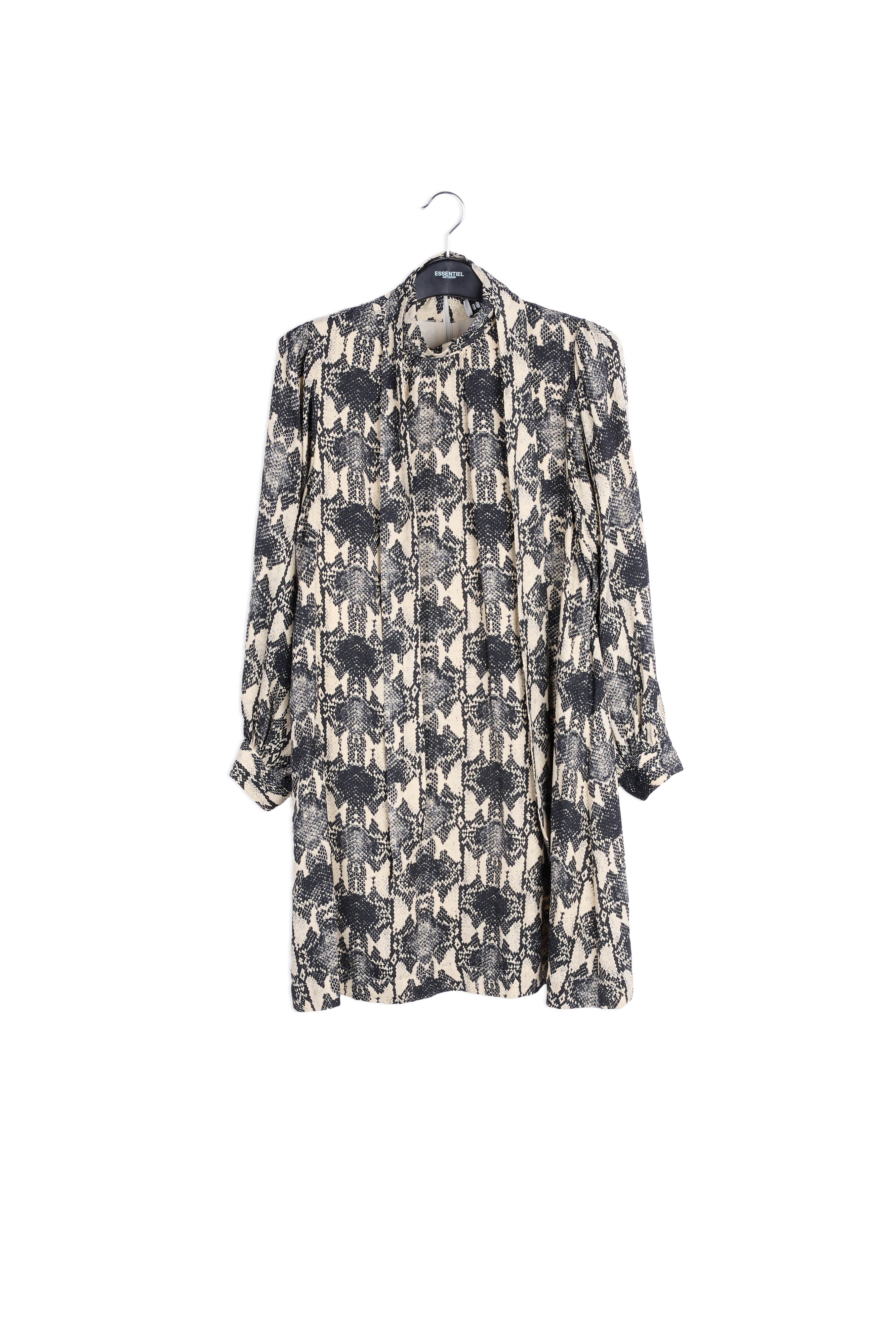 Gebroken witte mini-jurk met opstaande kraag en slangenprint RE—SSENTIEL | Essentiel second hand