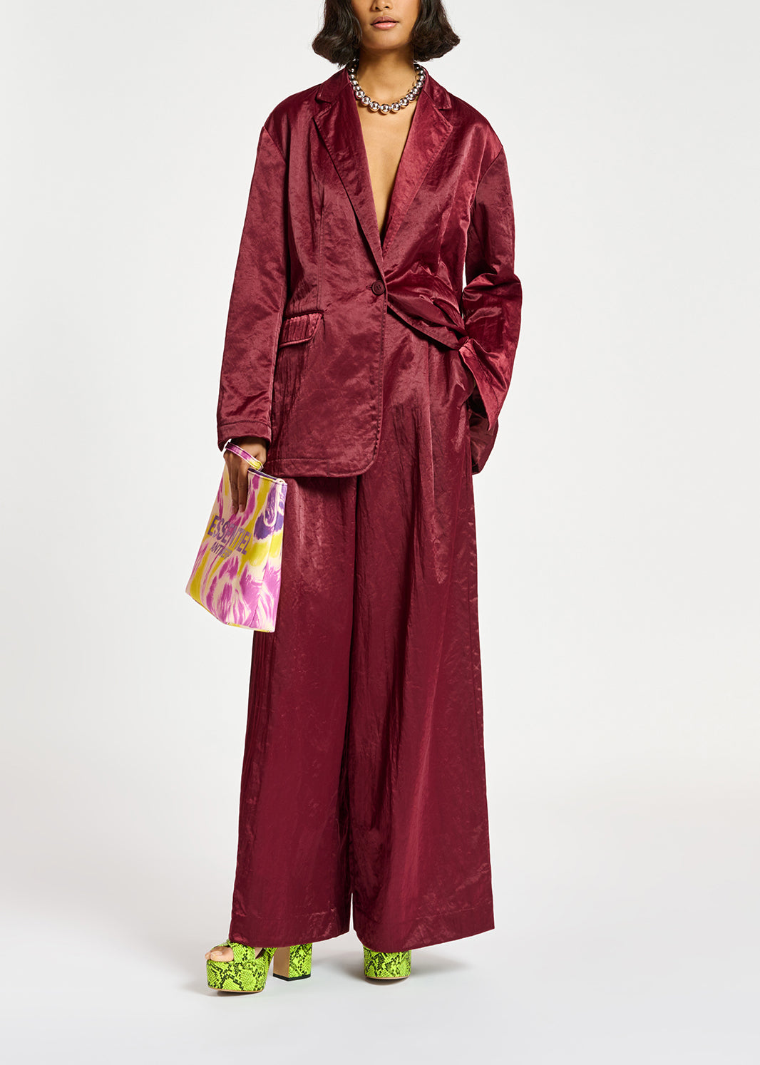 Blazer droit en satin bordeaux RE—SSENTIEL | Essentiel second hand