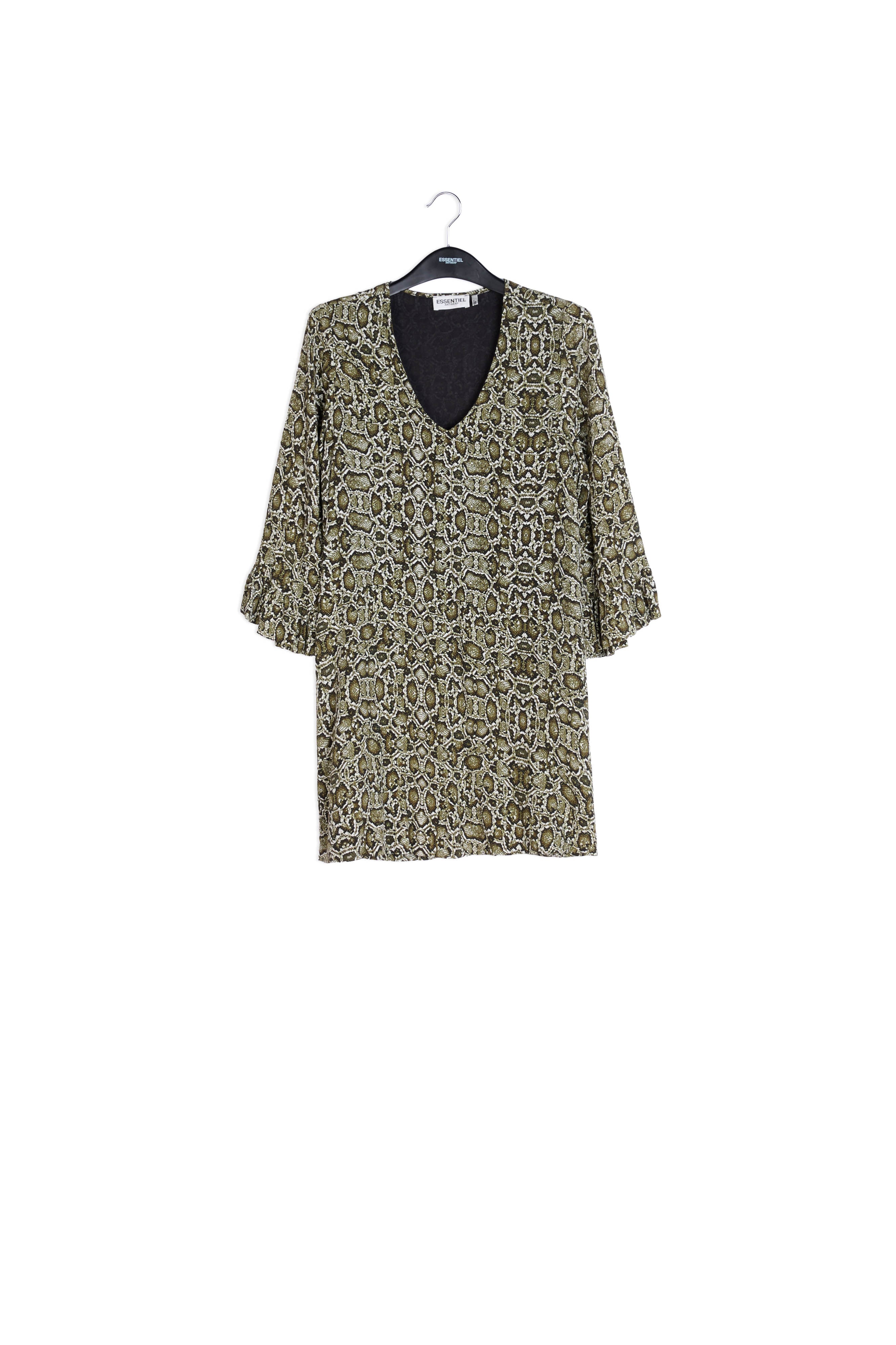 Kakigroene mini-jurk met slangenprint RE—SSENTIEL | Essentiel second hand