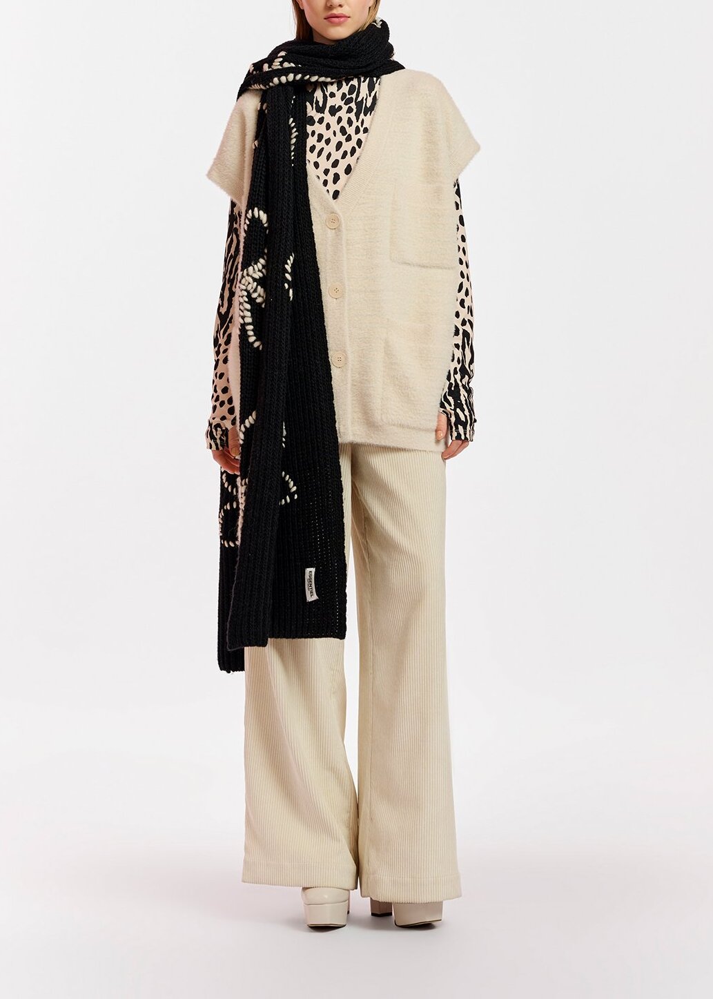 Ecru and black dotted turtleneck top RE—SSENTIEL | Essentiel second hand