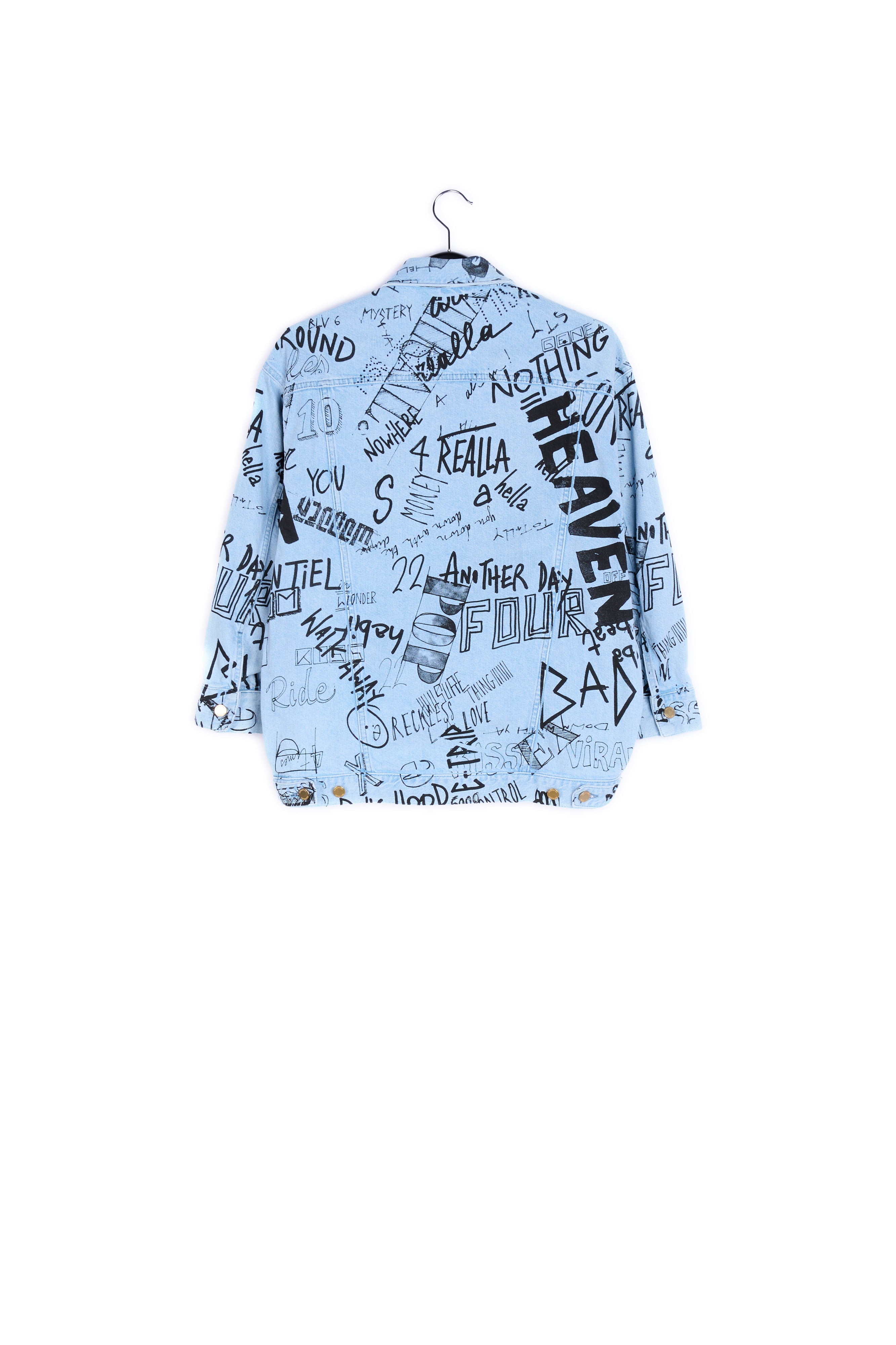 Light blue graffiti-print oversized denim jacket RE—SSENTIEL | Essentiel second hand