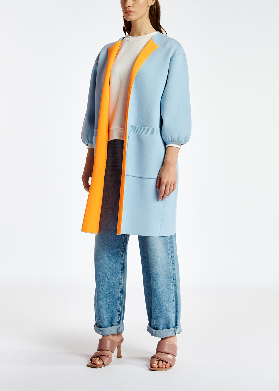 Light blue oversized knit coat RE—SSENTIEL | Essentiel second hand