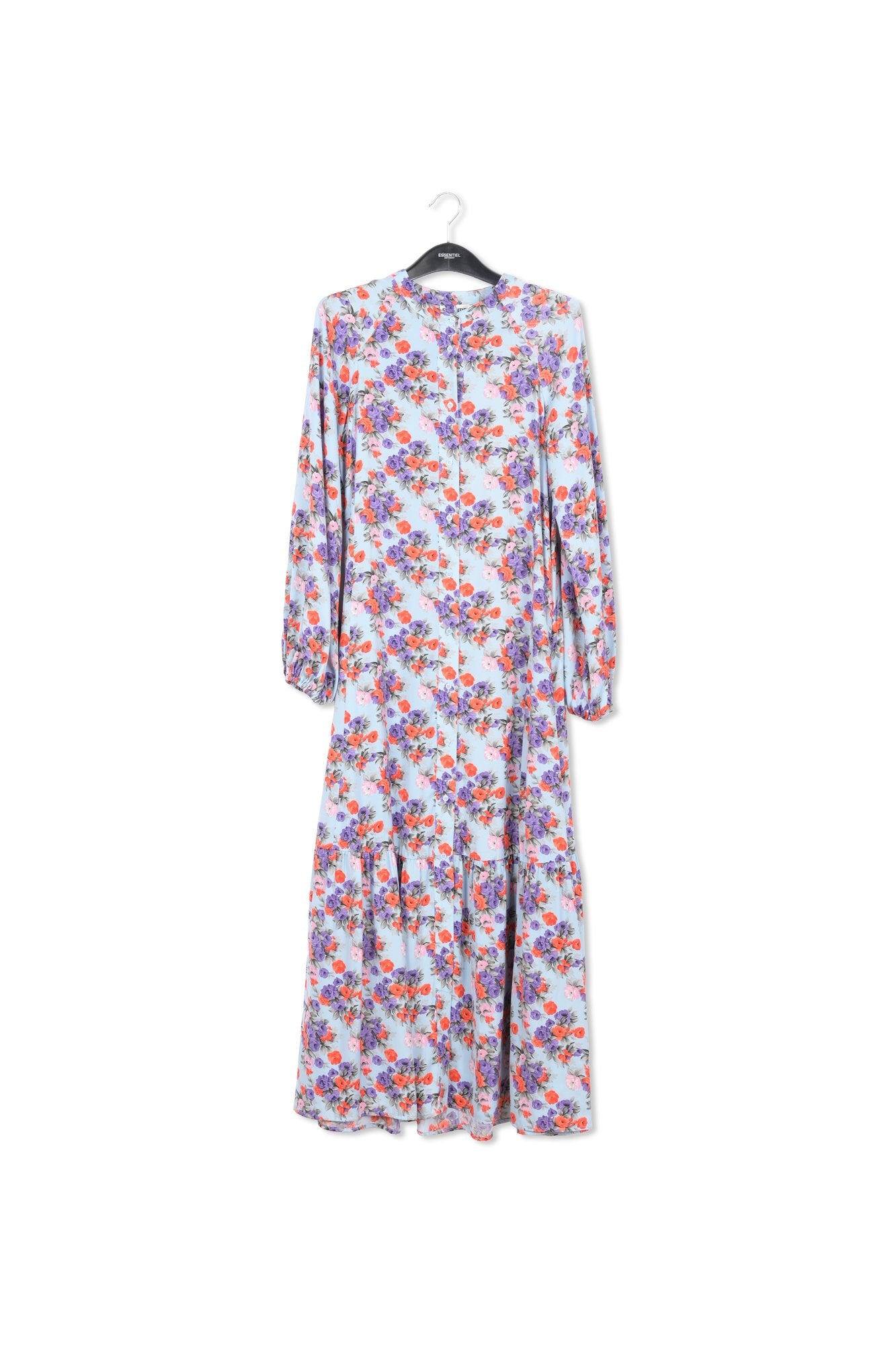 Light blue long-sleeved floral maxi dress RE—SSENTIEL | Essentiel second hand