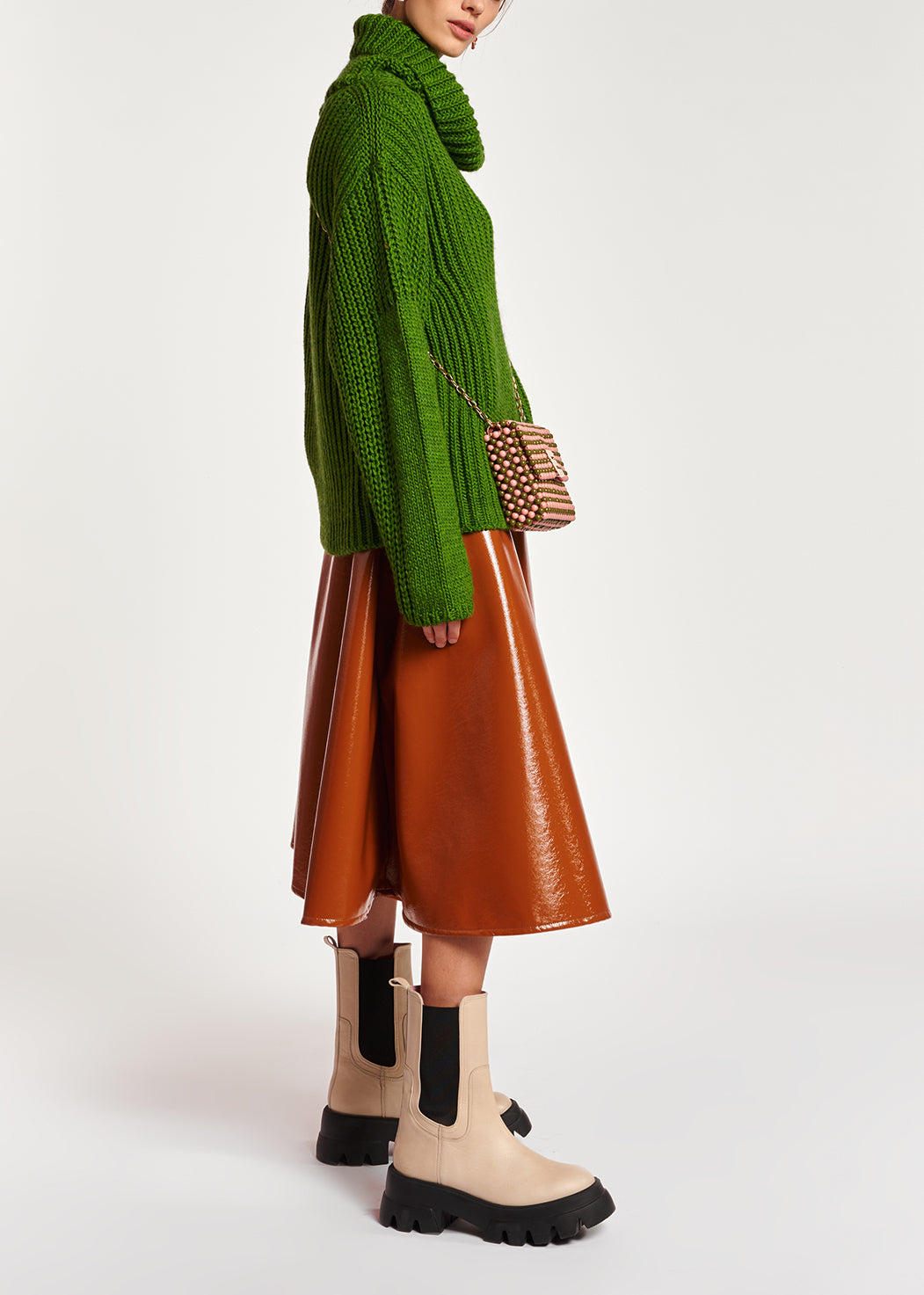 Green chunky ribbed turtleneck sweater RE—SSENTIEL | Essentiel second hand