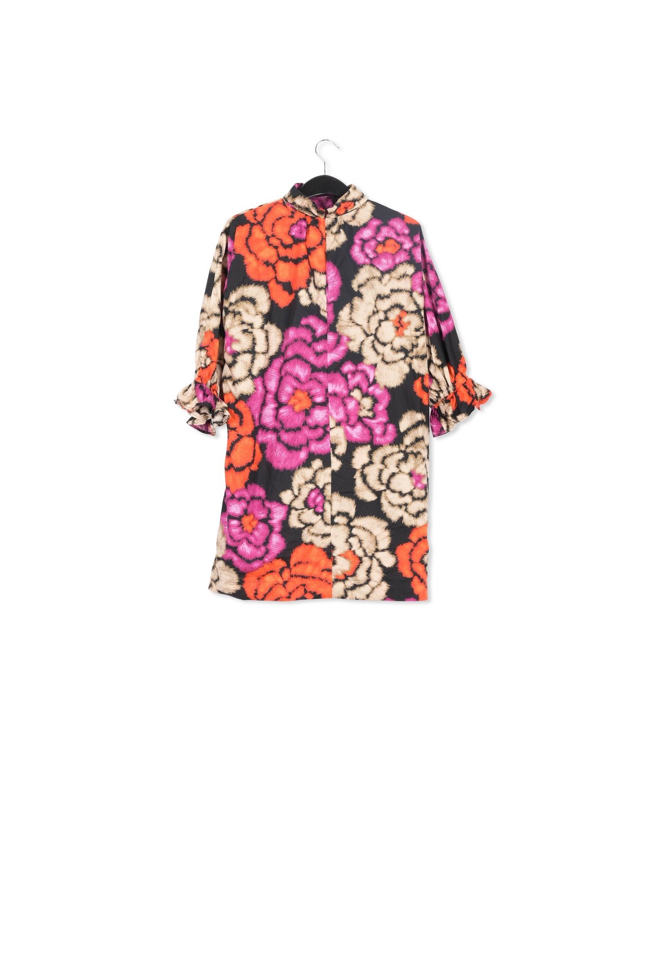 Mini-robe noire, orange et écru à  col montant RE—SSENTIEL | Essentiel second hand