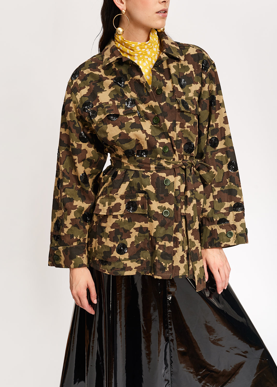 Camouflage-print cotton jacket with black sequin polka dots RE—SSENTIEL | Essentiel second hand