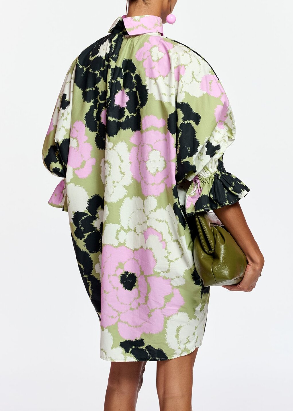 Khaki, lilac and off-white mini dress with stand-up collar RE—SSENTIEL | Essentiel second hand