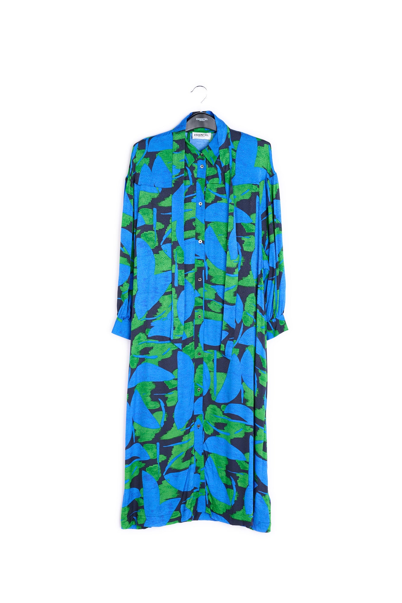 Blue, black and green abstract print midi dress RE—SSENTIEL | Essentiel second hand