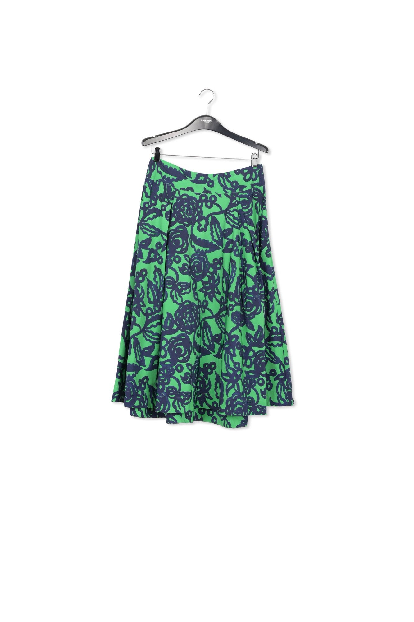 Groene en donkerblauwe midi-plissérok met bloemprint RE—SSENTIEL | Essentiel second hand
