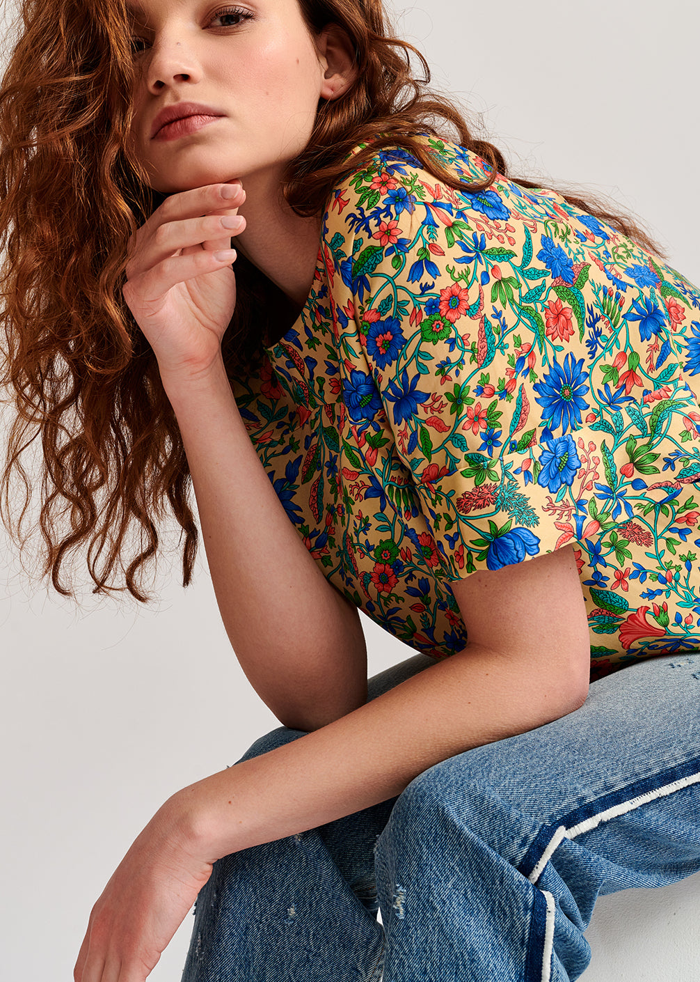 Cream floral-print top RE—SSENTIEL | Essentiel second hand