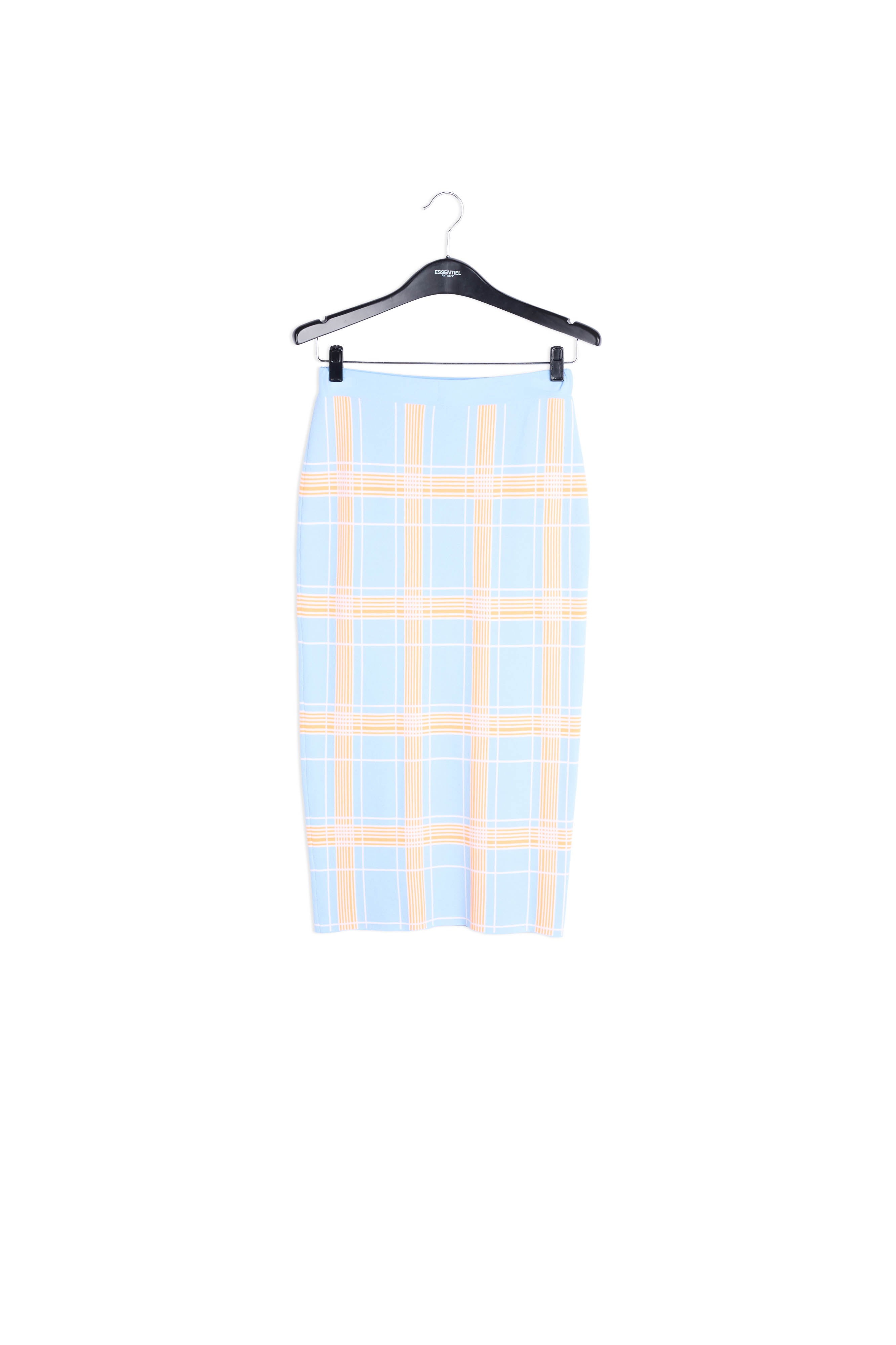 Light blue knitted midi skirt with check motif RE—SSENTIEL | Essentiel second hand