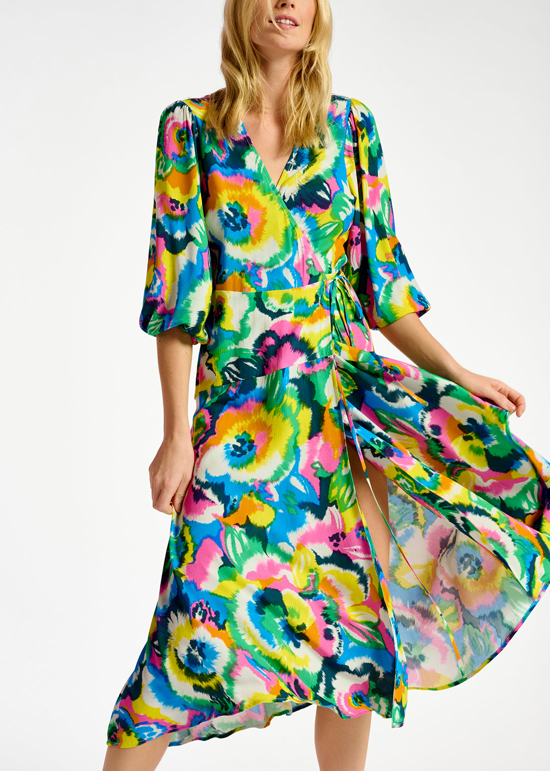 Multicolor floral print midi-length wrap dress RE—SSENTIEL | Essentiel second hand