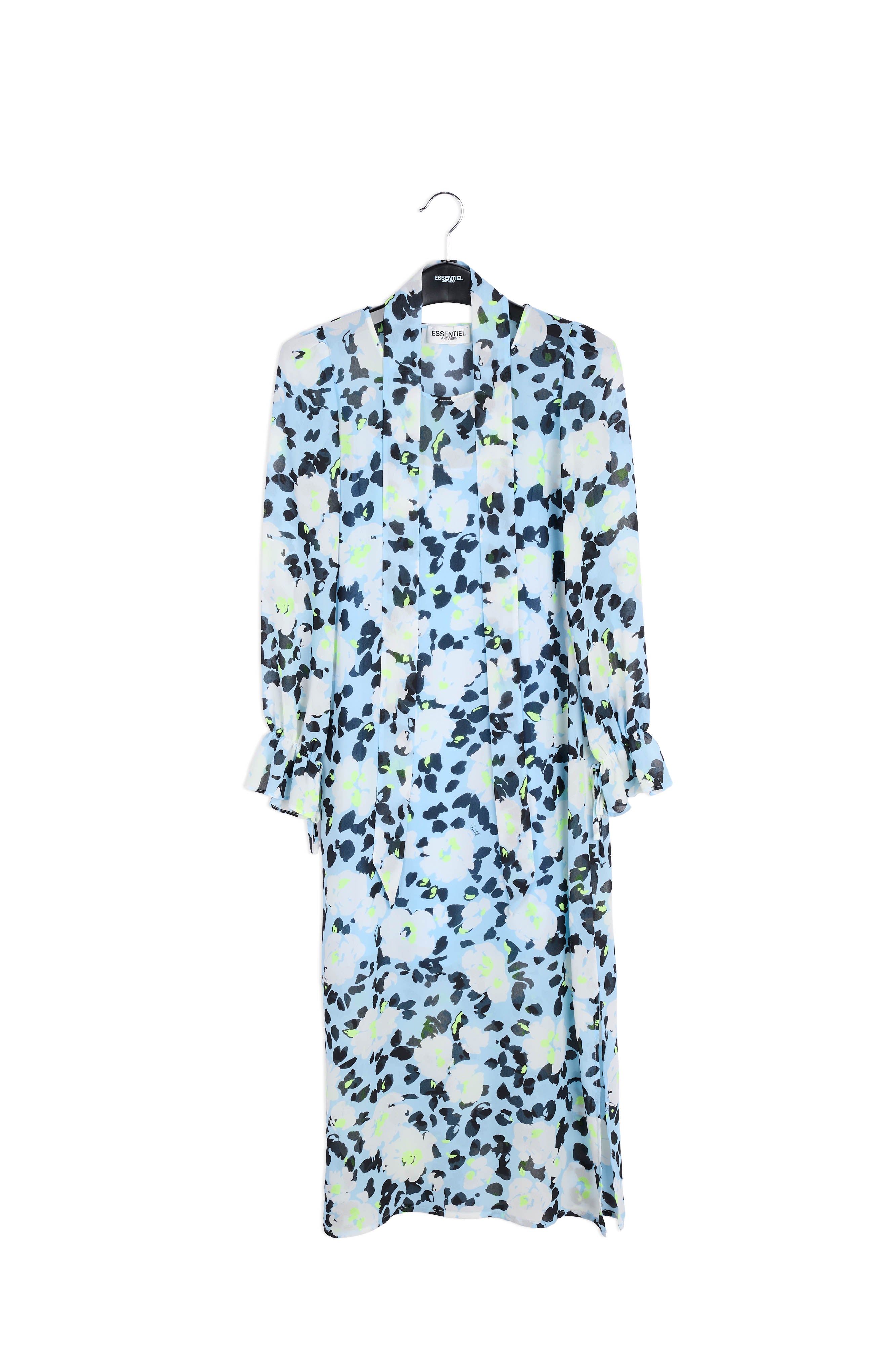Light blue floral-print belted midi dress RE—SSENTIEL | Essentiel second hand