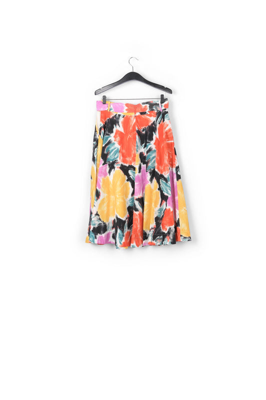 Black, orange and yellow floral print midi-length skirt RE—SSENTIEL | Essentiel second hand