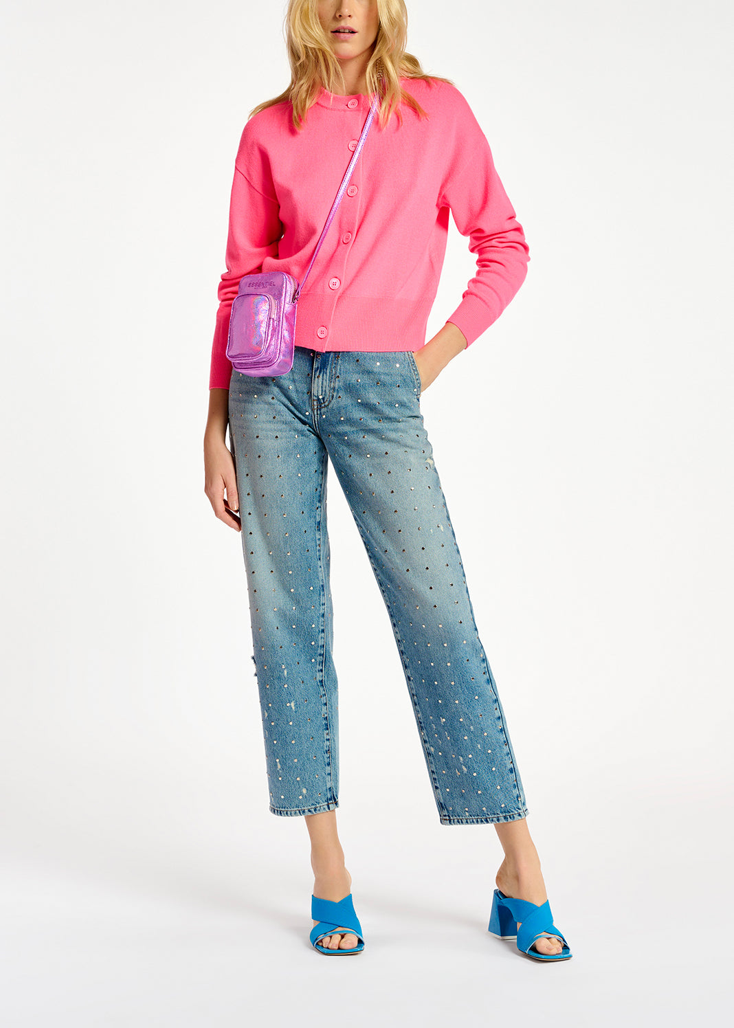 Cardigan rose néon en tricot fin RE—SSENTIEL | Essentiel second hand