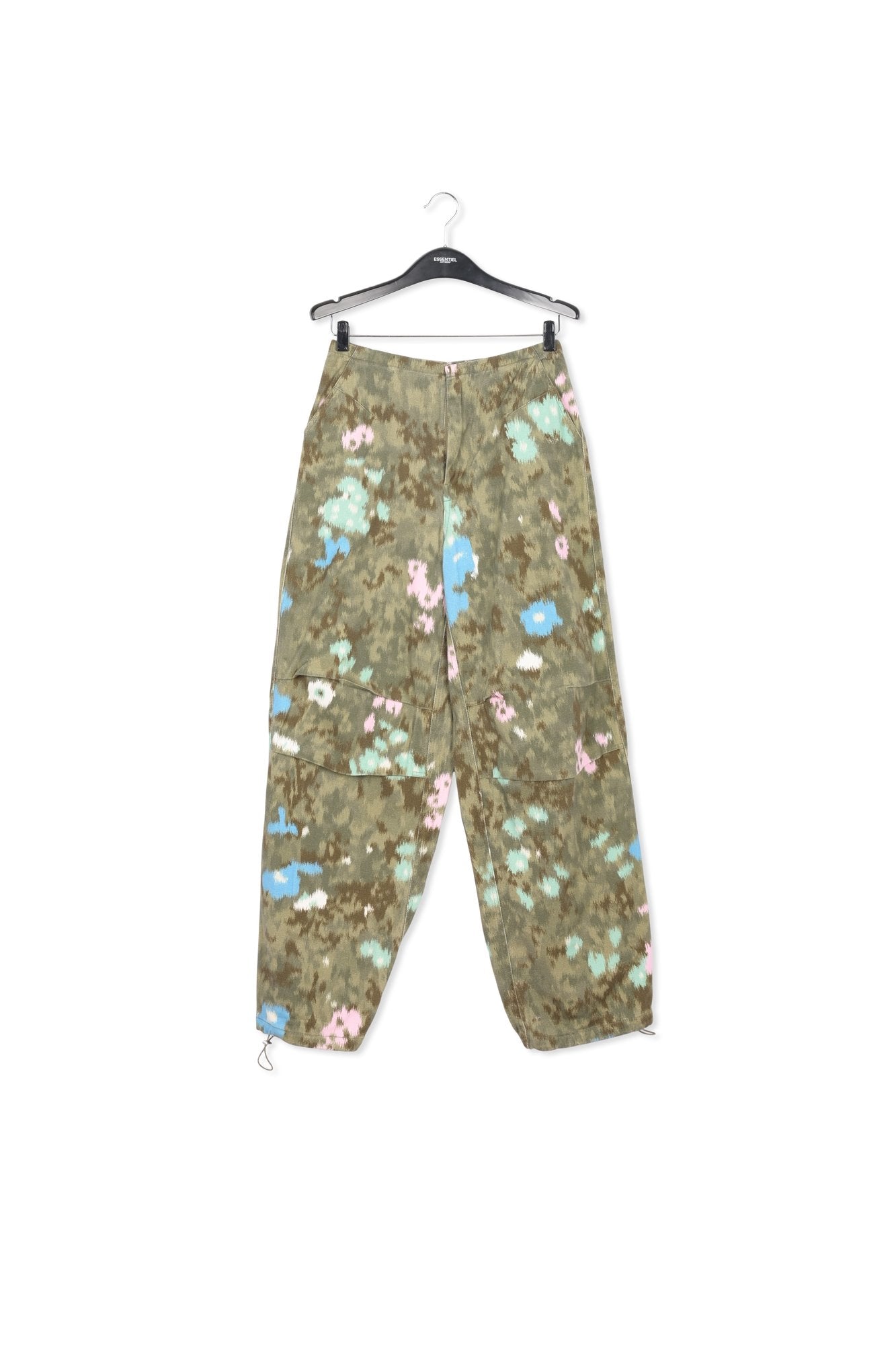 Khaki floral print cotton cargo pants RE—SSENTIEL | Essentiel second hand