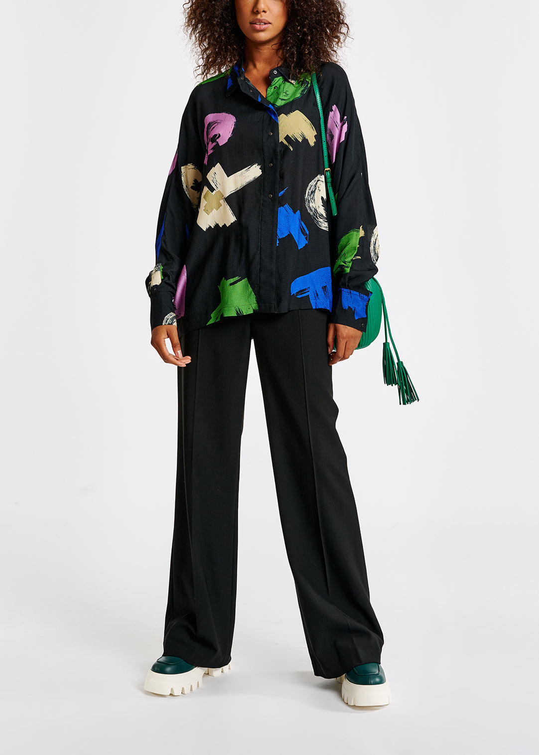 Navy blue oversized-fit printed shirt RE—SSENTIEL | Essentiel second hand