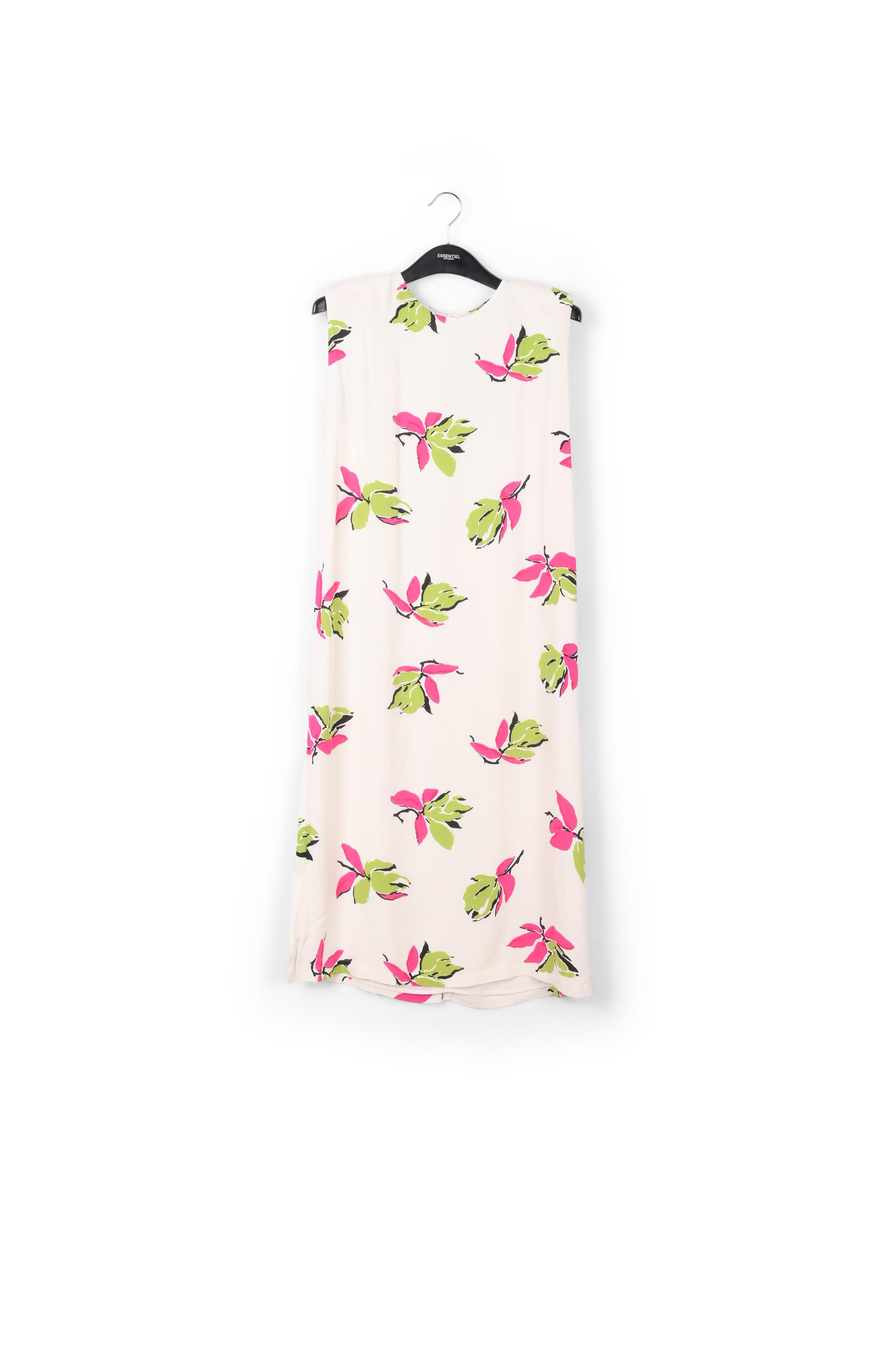 Off-white floral-print midi-length dress with padded shoulders RE—SSENTIEL | Essentiel second hand
