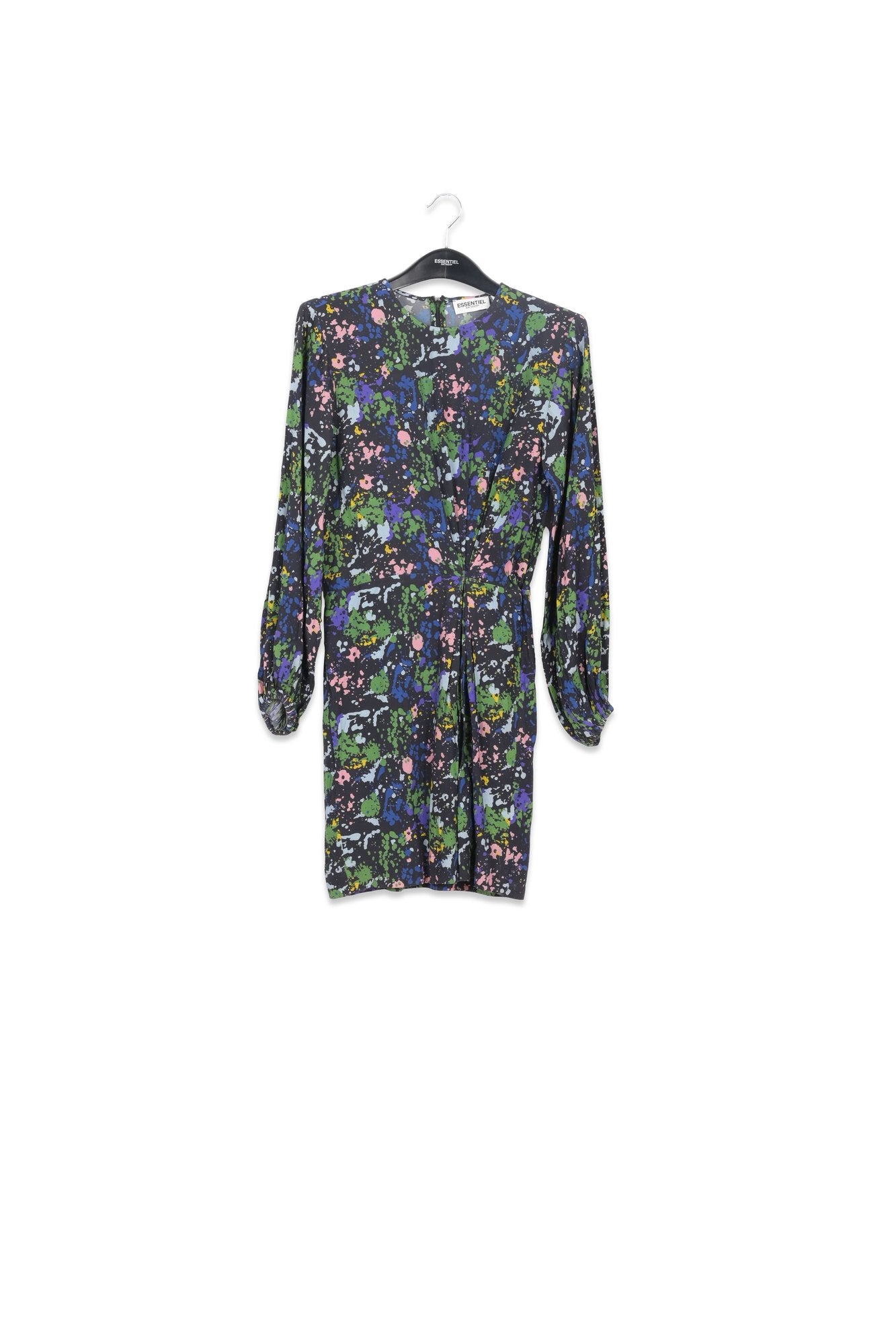 Mini-robe noire et bleue fleurie à taille cintrée RE—SSENTIEL | Essentiel second hand