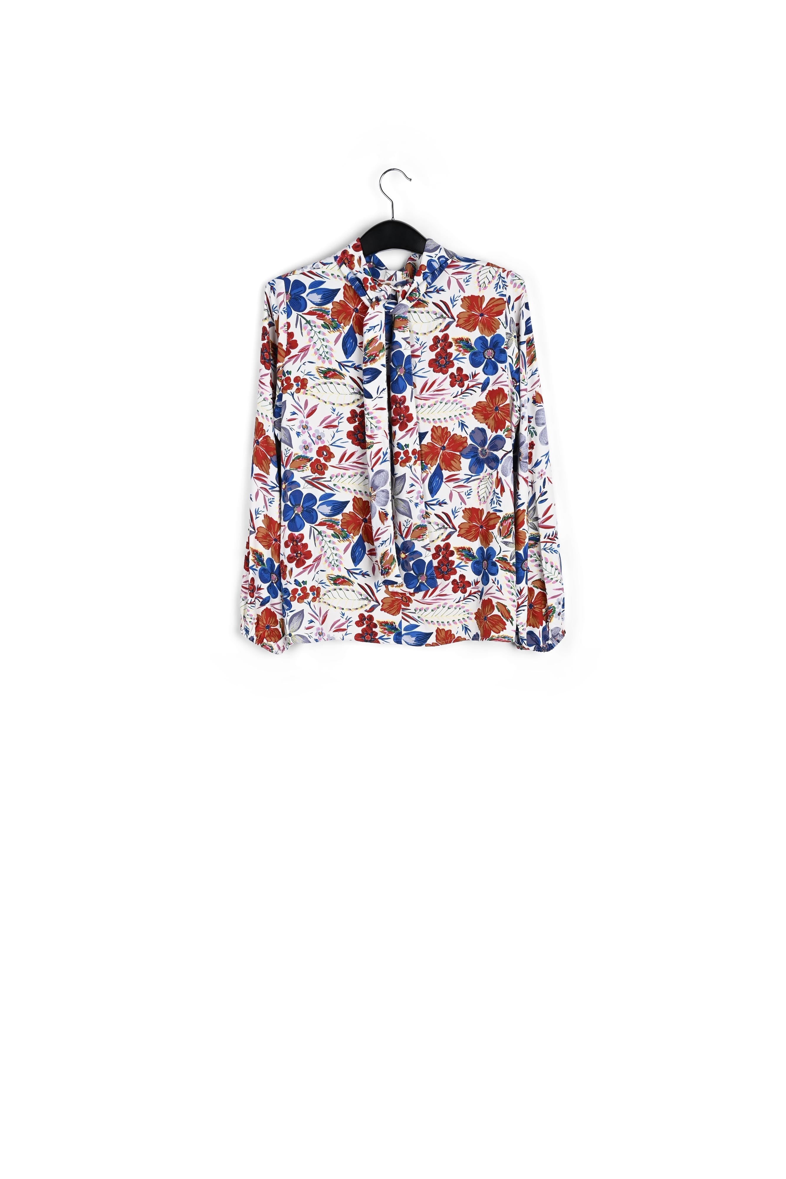Dark blue floral pussy bow shirt RE—SSENTIEL | Essentiel second hand