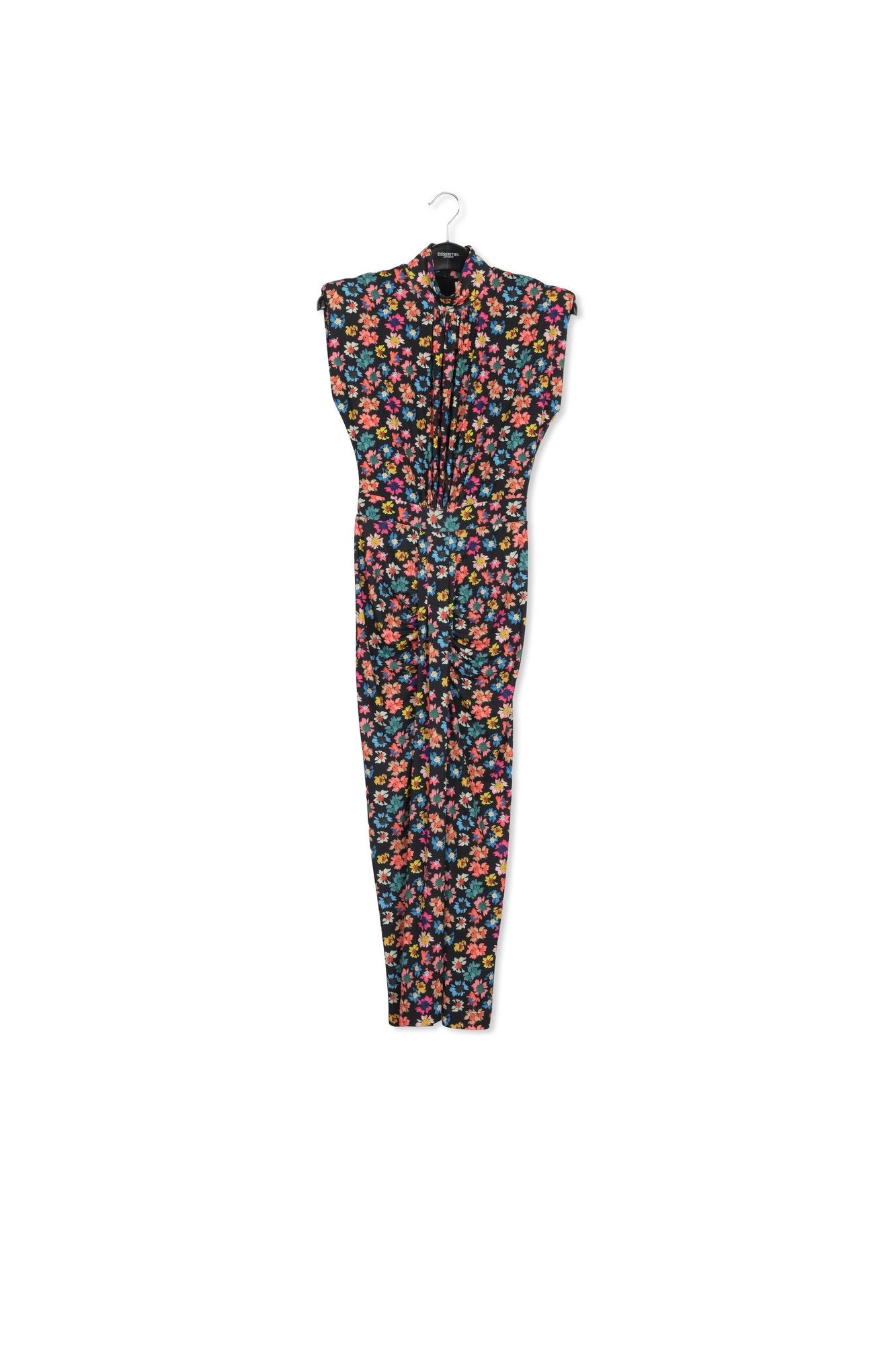 Black stretch-jersey midi dress with multicolor floral print RE—SSENTIEL | Essentiel second hand