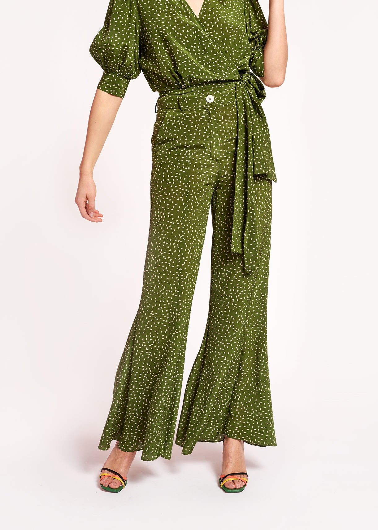 Green polka dot flared pants RE—SSENTIEL | Essentiel second hand