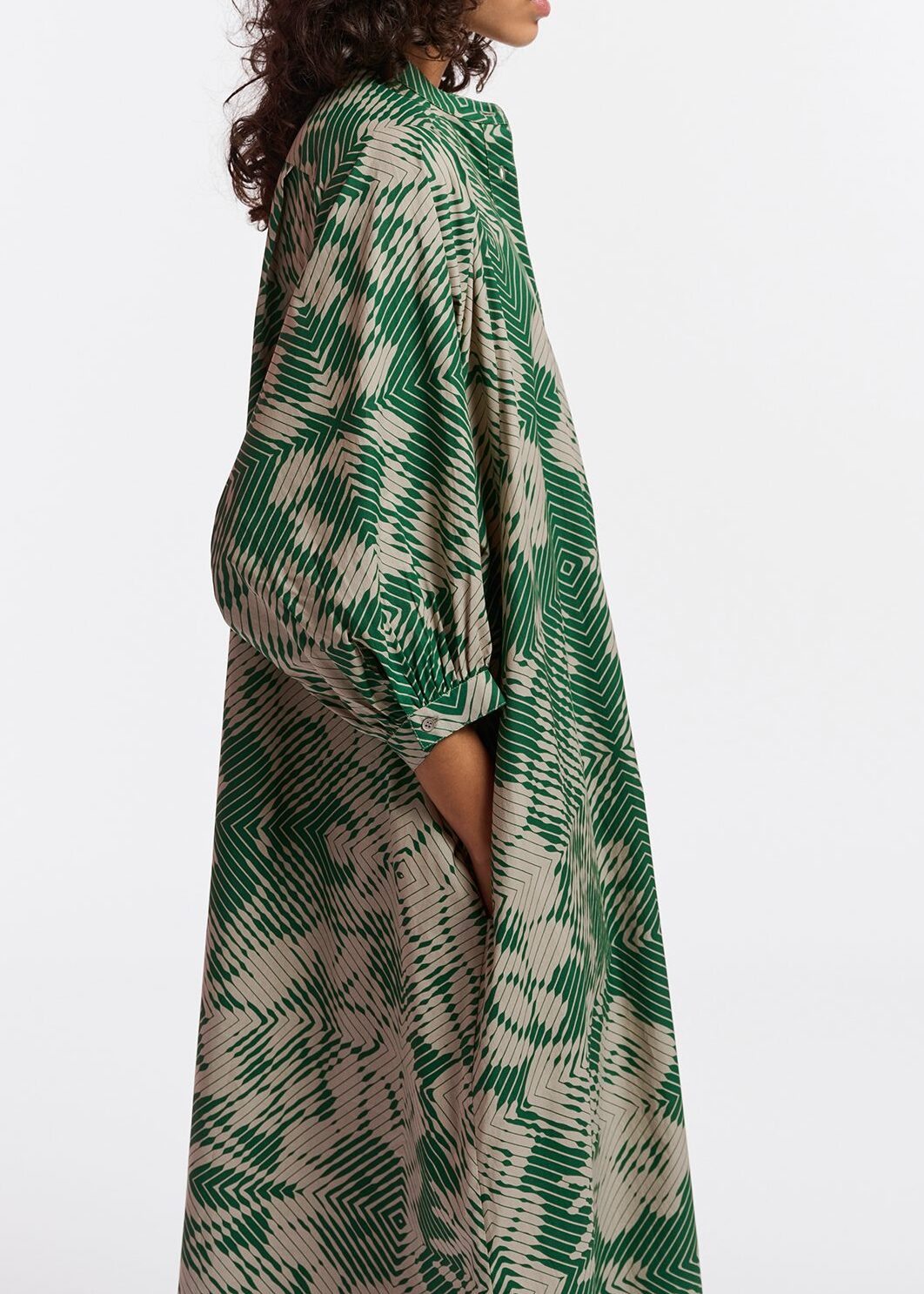 Beige and dark green maxi-length dress with geometric print RE—SSENTIEL | Essentiel second hand