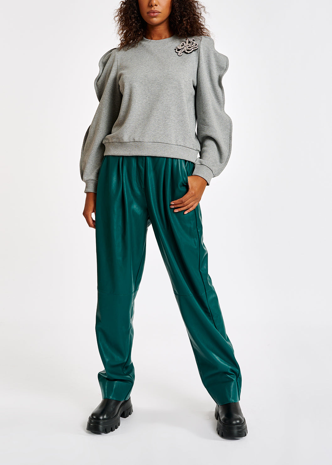 Blue faux leather baggy-fit pants RE—SSENTIEL | Essentiel second hand