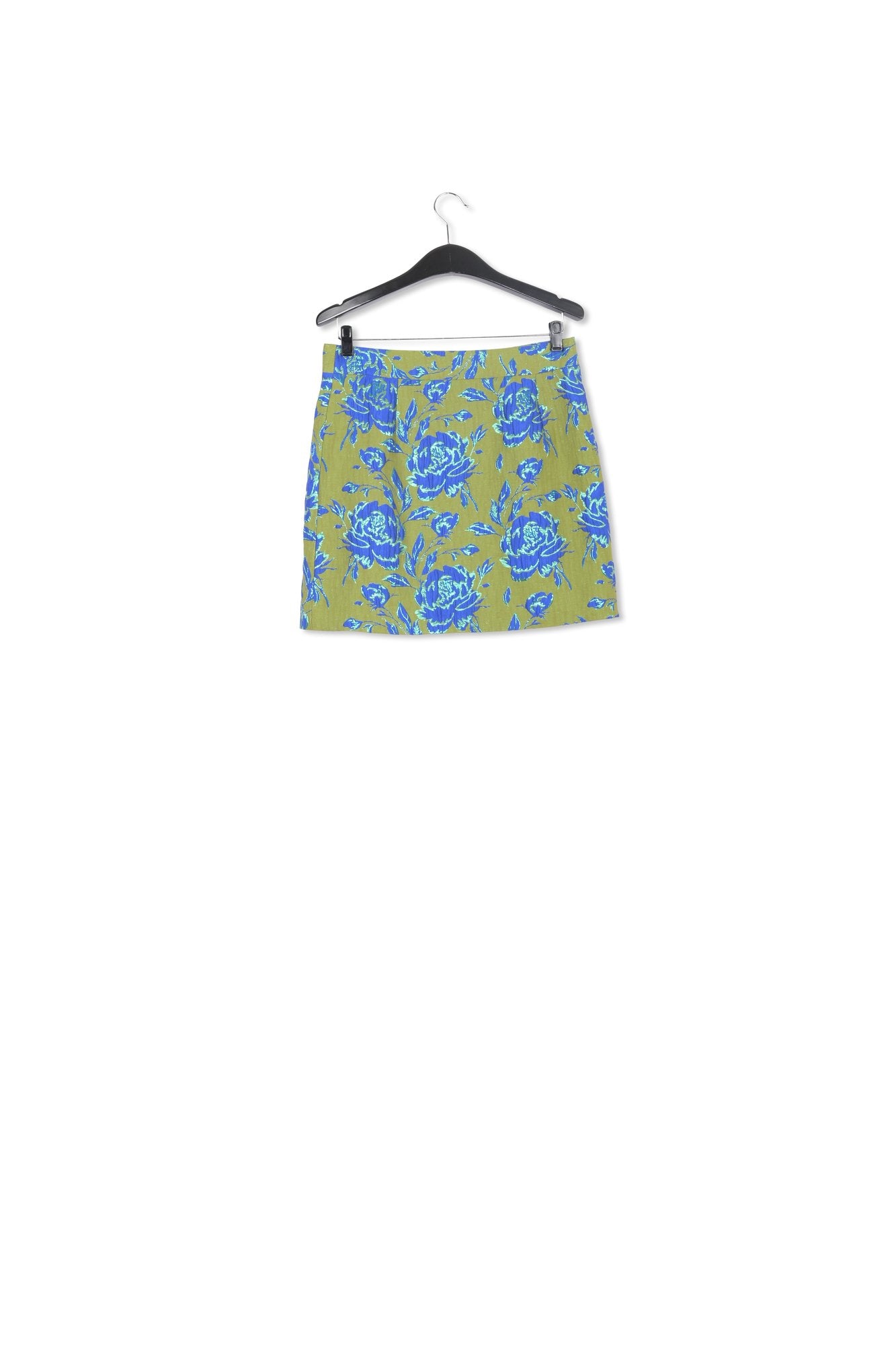 Dark green and blue floral-jacquard mini skirt RE—SSENTIEL | Essentiel second hand