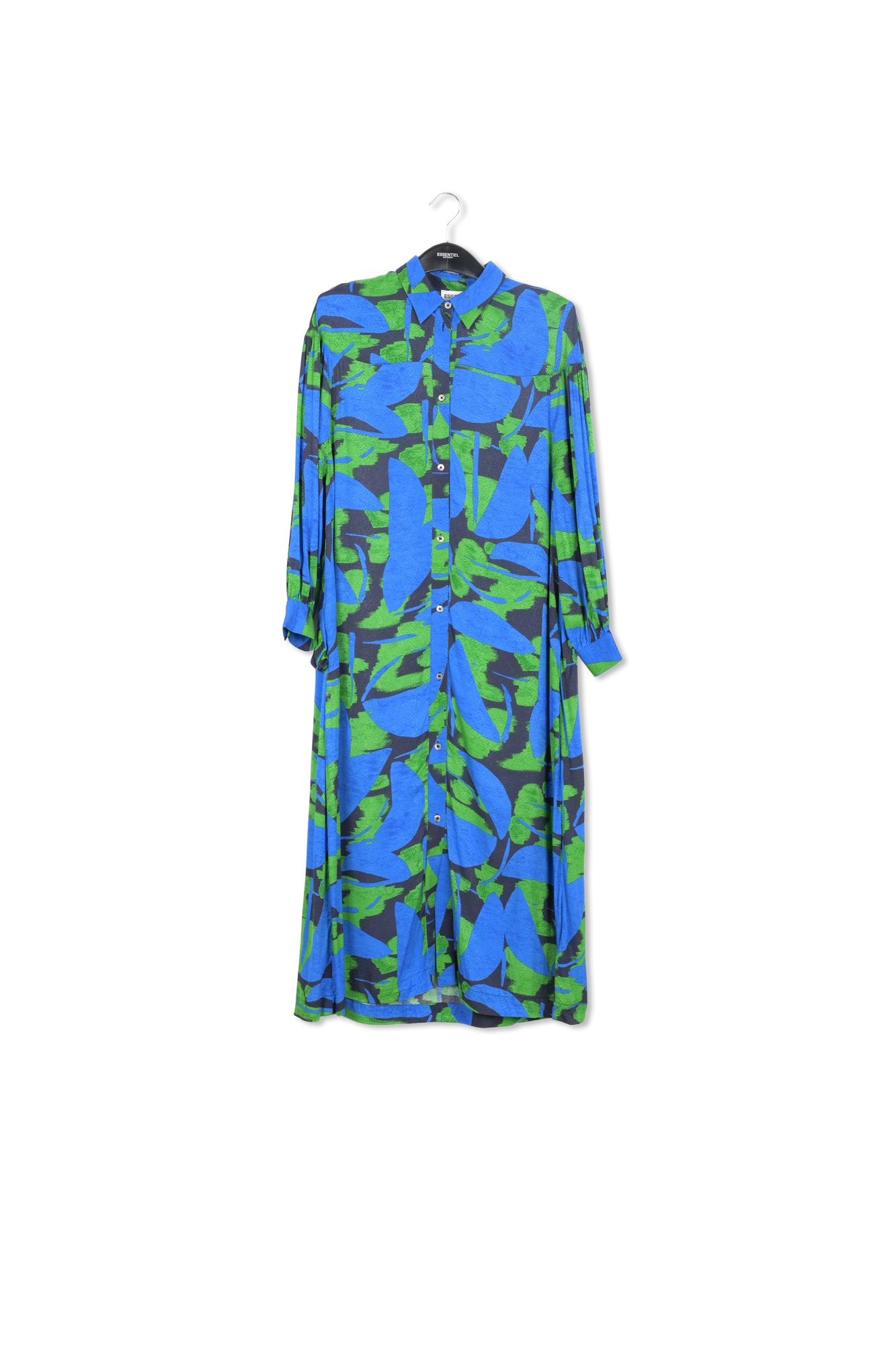 Blue, black and green abstract print midi dress RE—SSENTIEL | Essentiel second hand