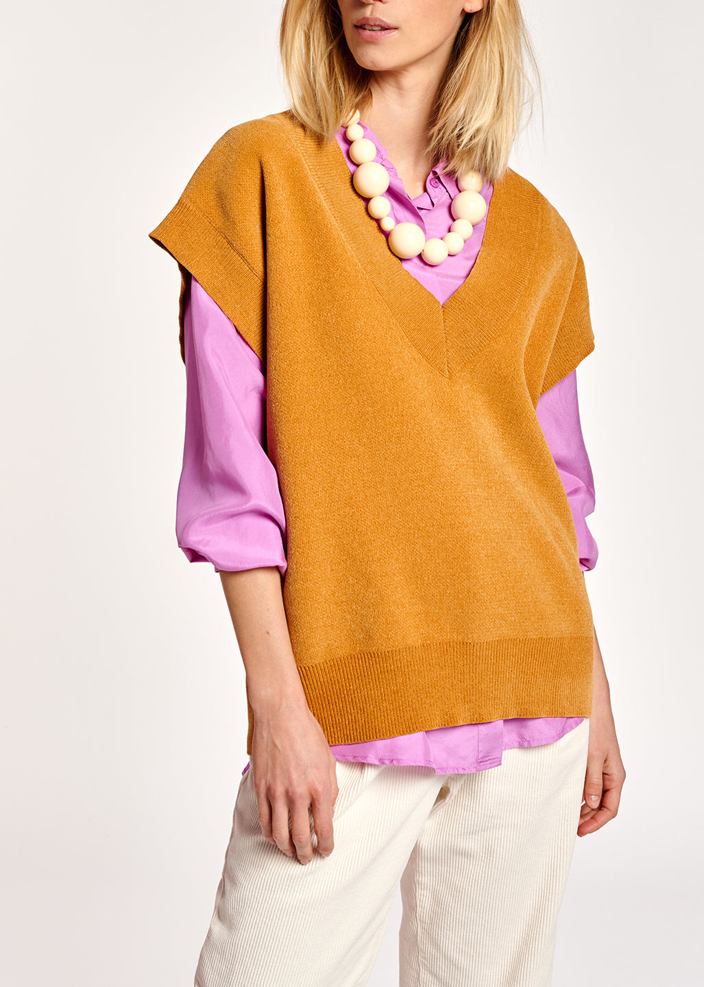 Camel sleeveless knitted vest RE—SSENTIEL | Essentiel second hand