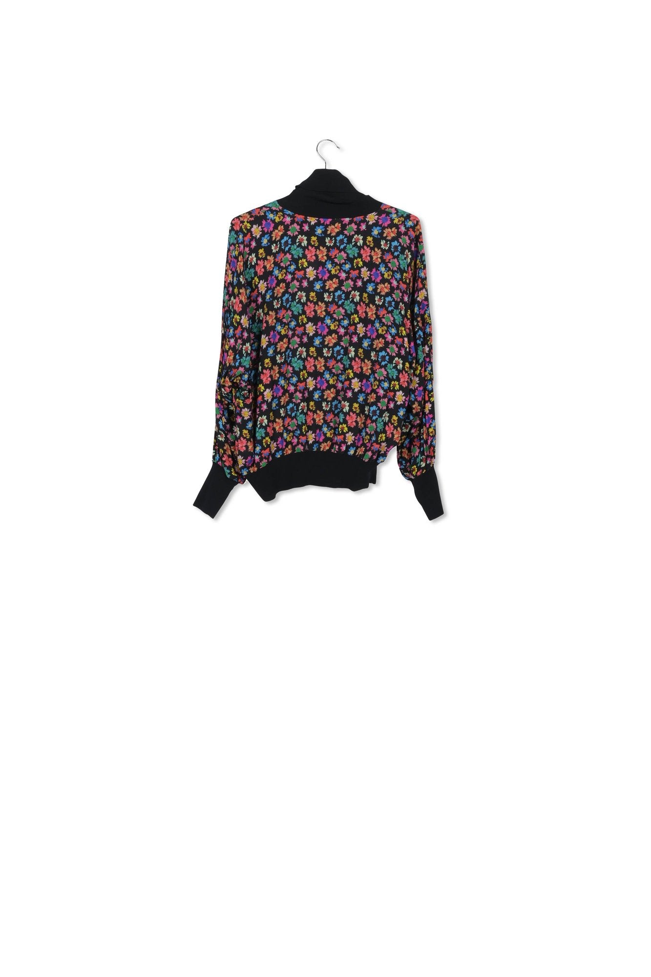 Black floral-print top with rib-knitted trims RE—SSENTIEL | Essentiel second hand