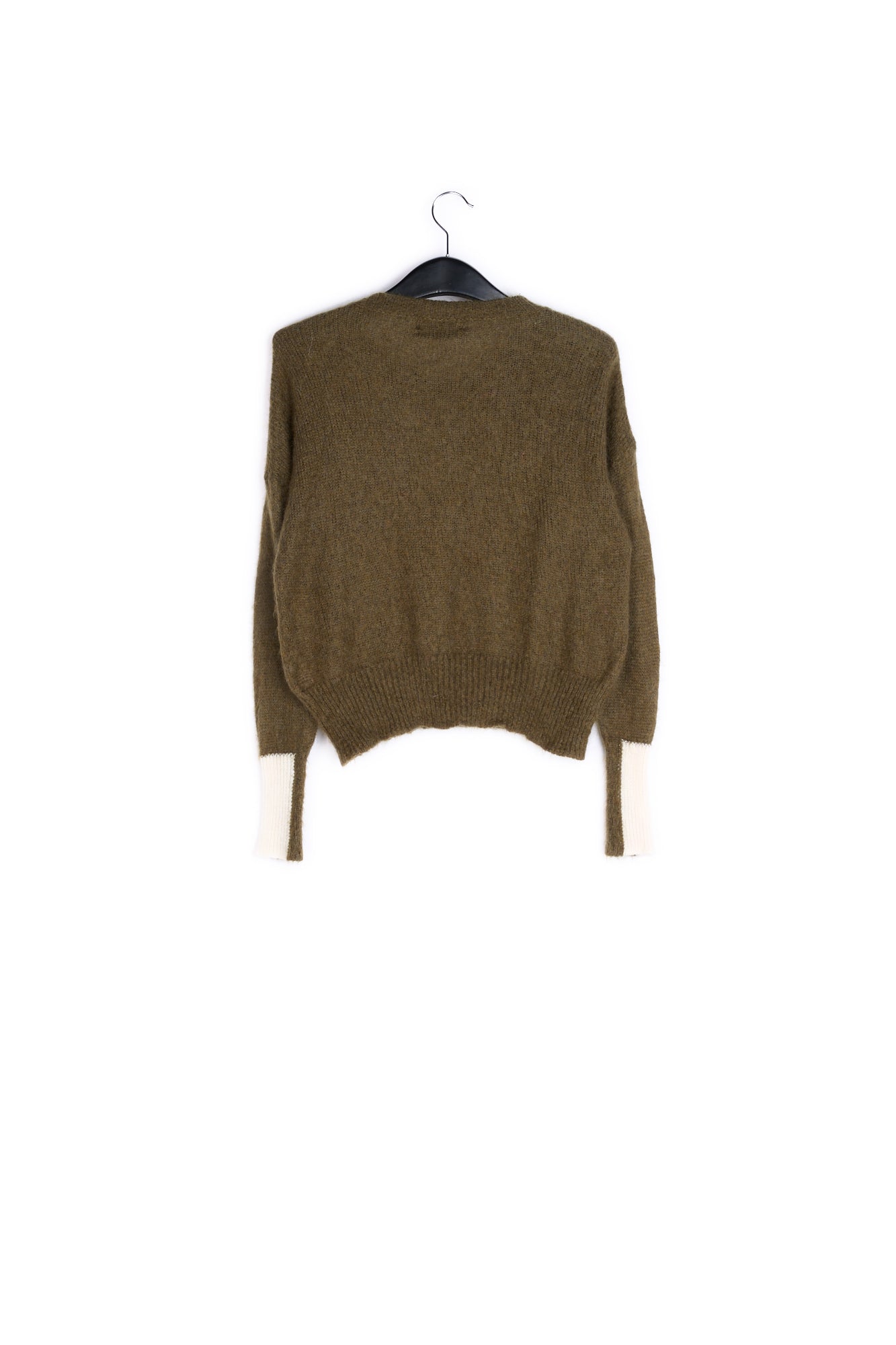 Khaki green light knit sweater with contrasting cuffs RE—SSENTIEL | Essentiel second hand