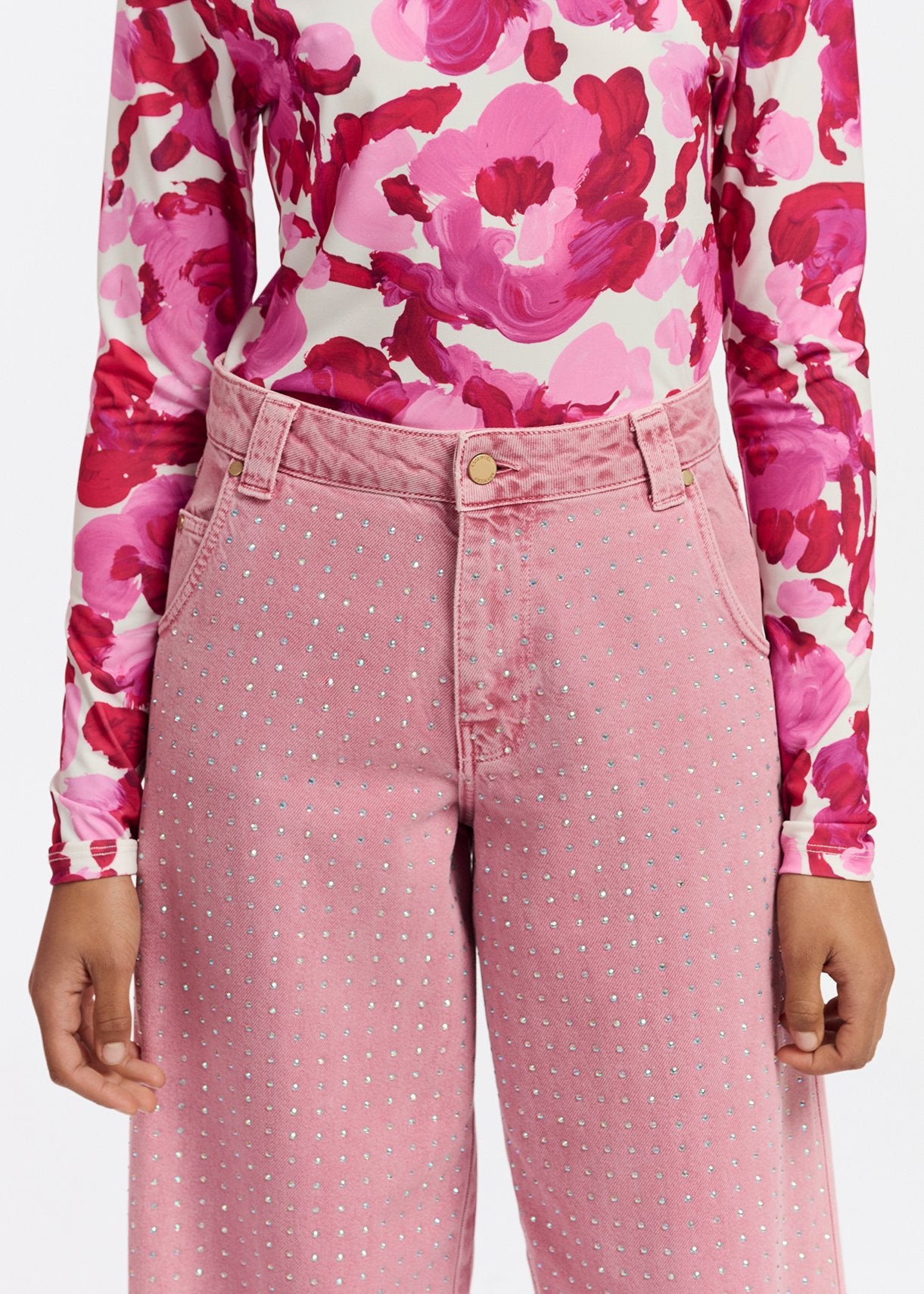 Pink rhinestone-embellished wide-leg jeans RE—SSENTIEL | Essentiel second hand