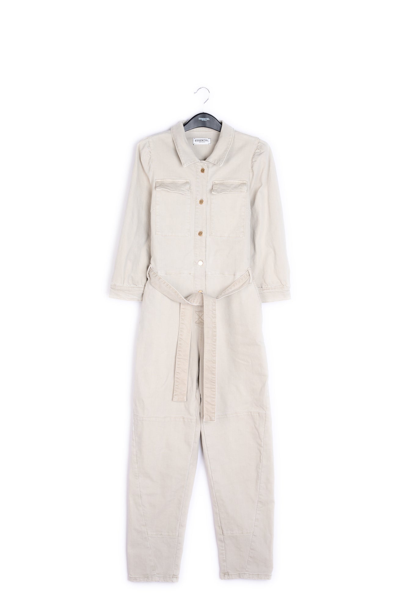 Beige belted denim jumpsuit RE—SSENTIEL | Essentiel second hand
