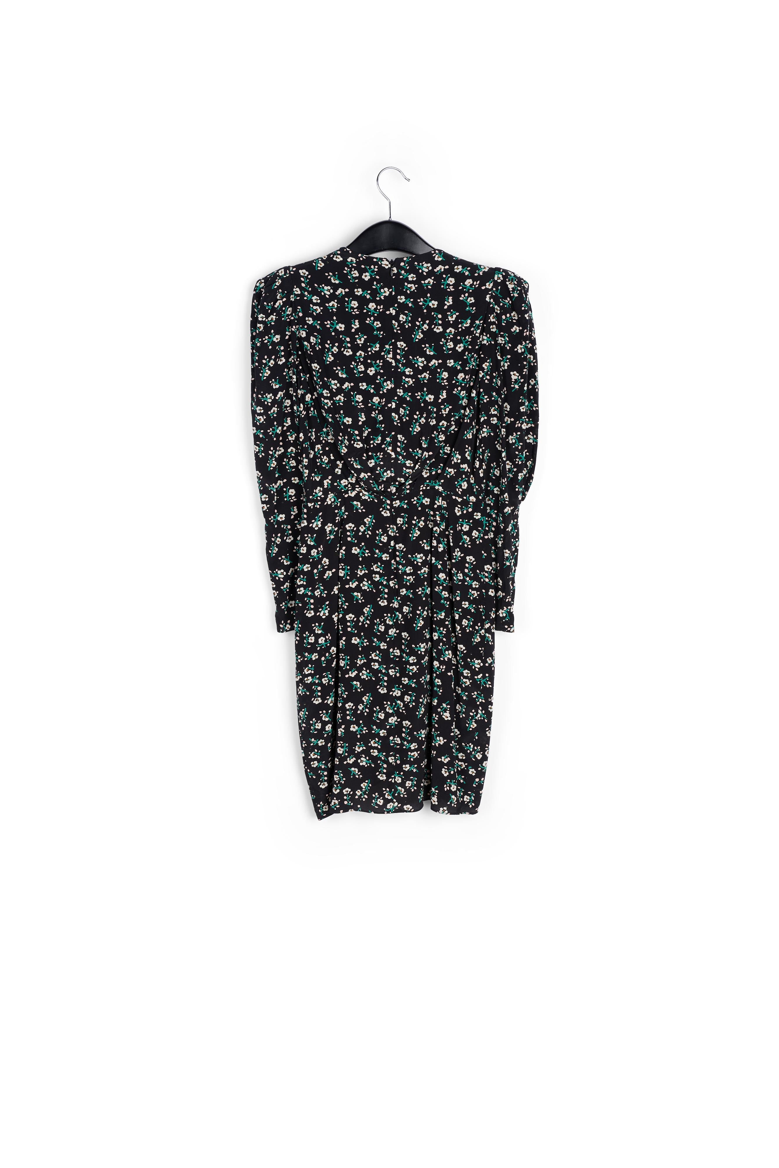 Zwarte miniwikkeljurk met bloemen RE—SSENTIEL | Essentiel second hand